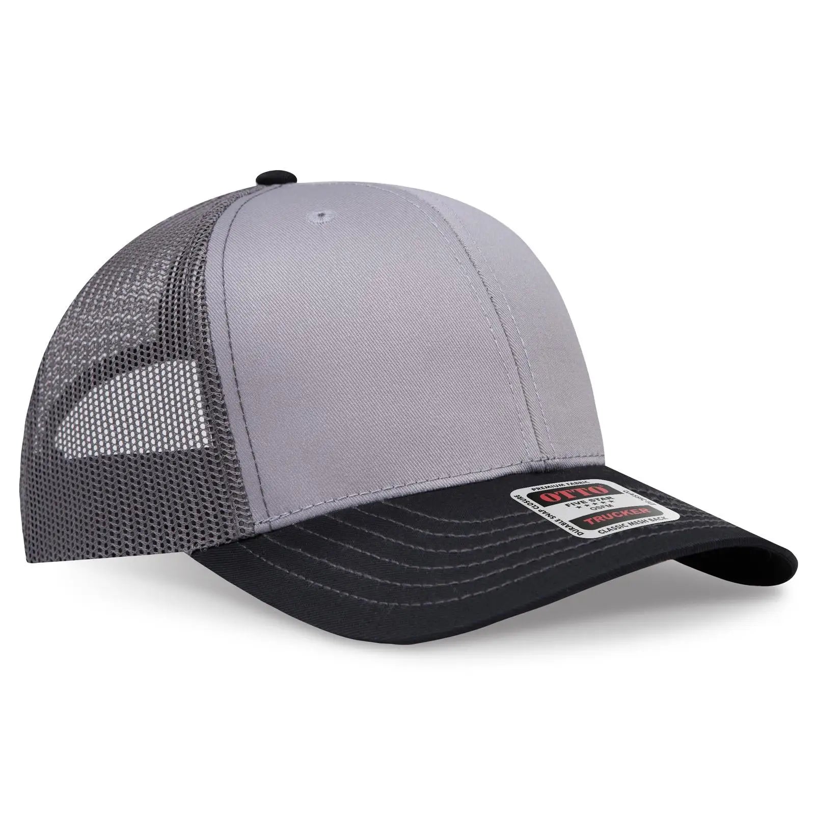 Otto 112-1 6 Panel Mid Profile Mesh Back Trucker Cap - Blk/gry/ch.gry - 7 3/8’’ - 5/8’’