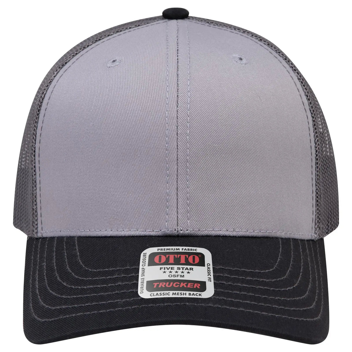 Otto 112-1 6 Panel Mid Profile Mesh Back Trucker Cap - Blk/gry/ch.gry - 7 3/8’’ - 5/8’’