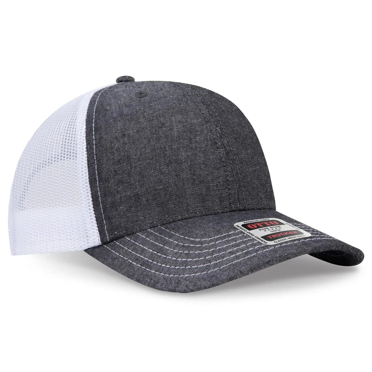 Otto 112-1 6 Panel Mid Profile Mesh Back Trucker Cap - Blk/wht - 7 3/8’’ - 5/8’’