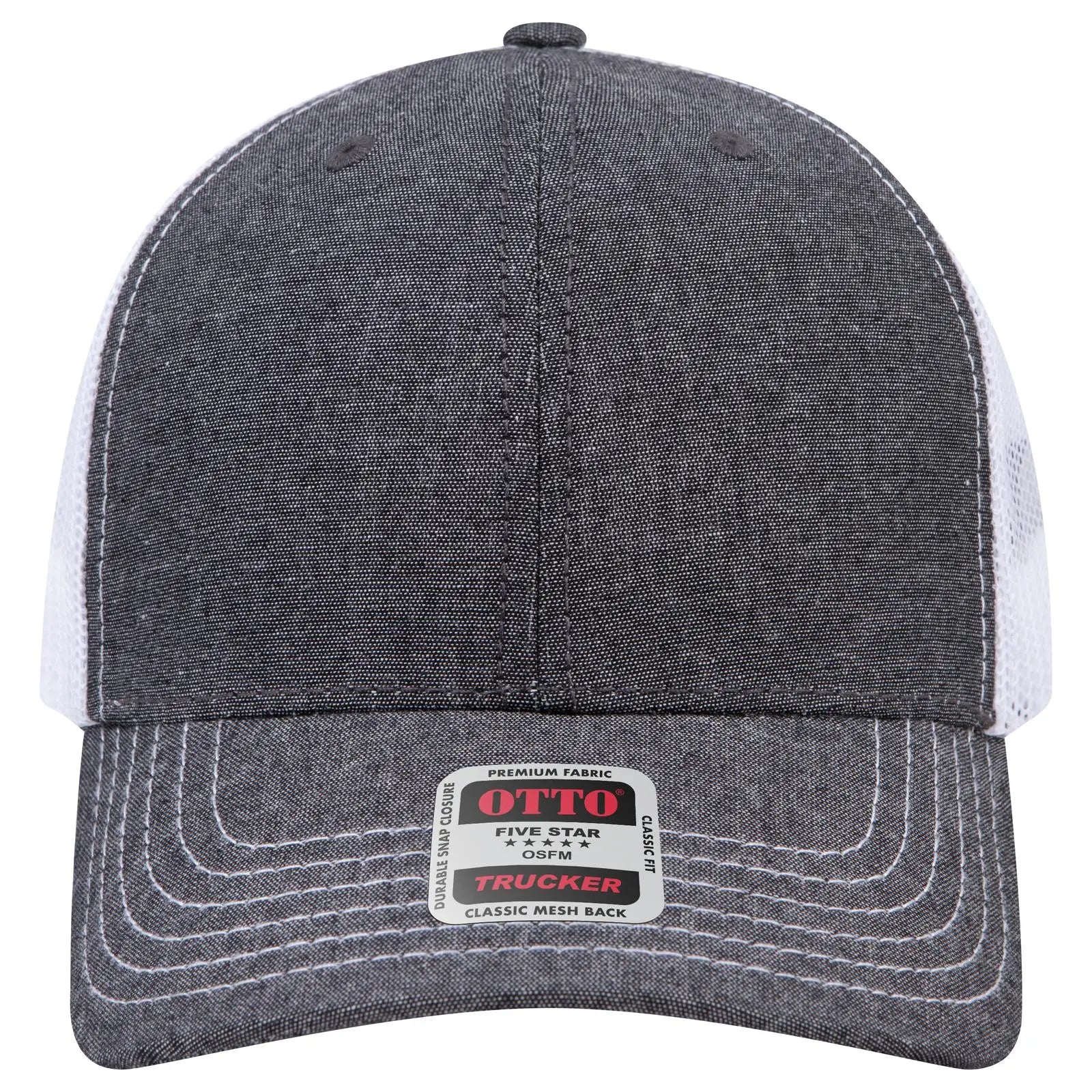 Otto 112-1 6 Panel Mid Profile Mesh Back Trucker Cap - Blk/wht