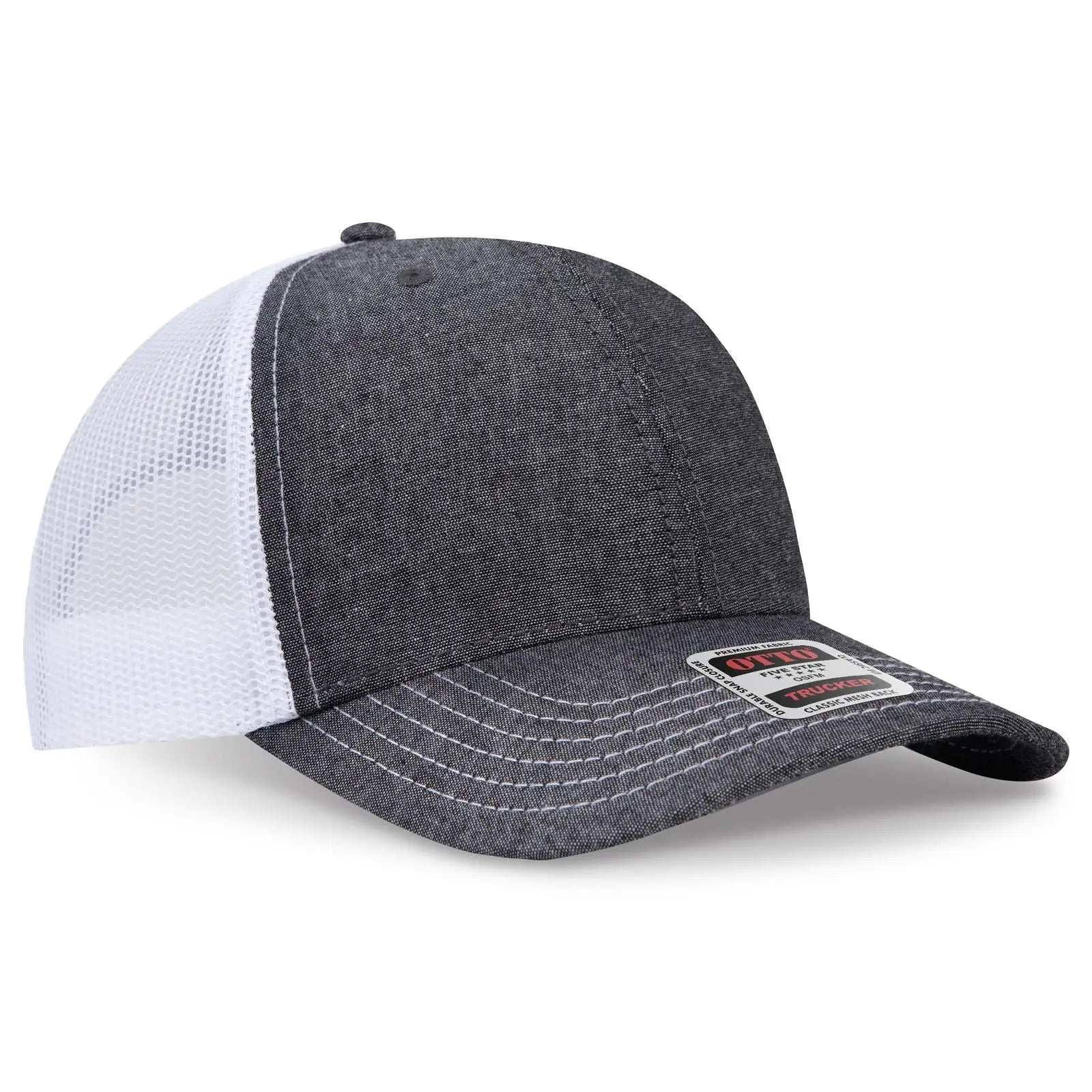 Otto 112-1 6 Panel Mid Profile Mesh Back Trucker Cap - Blk/wht