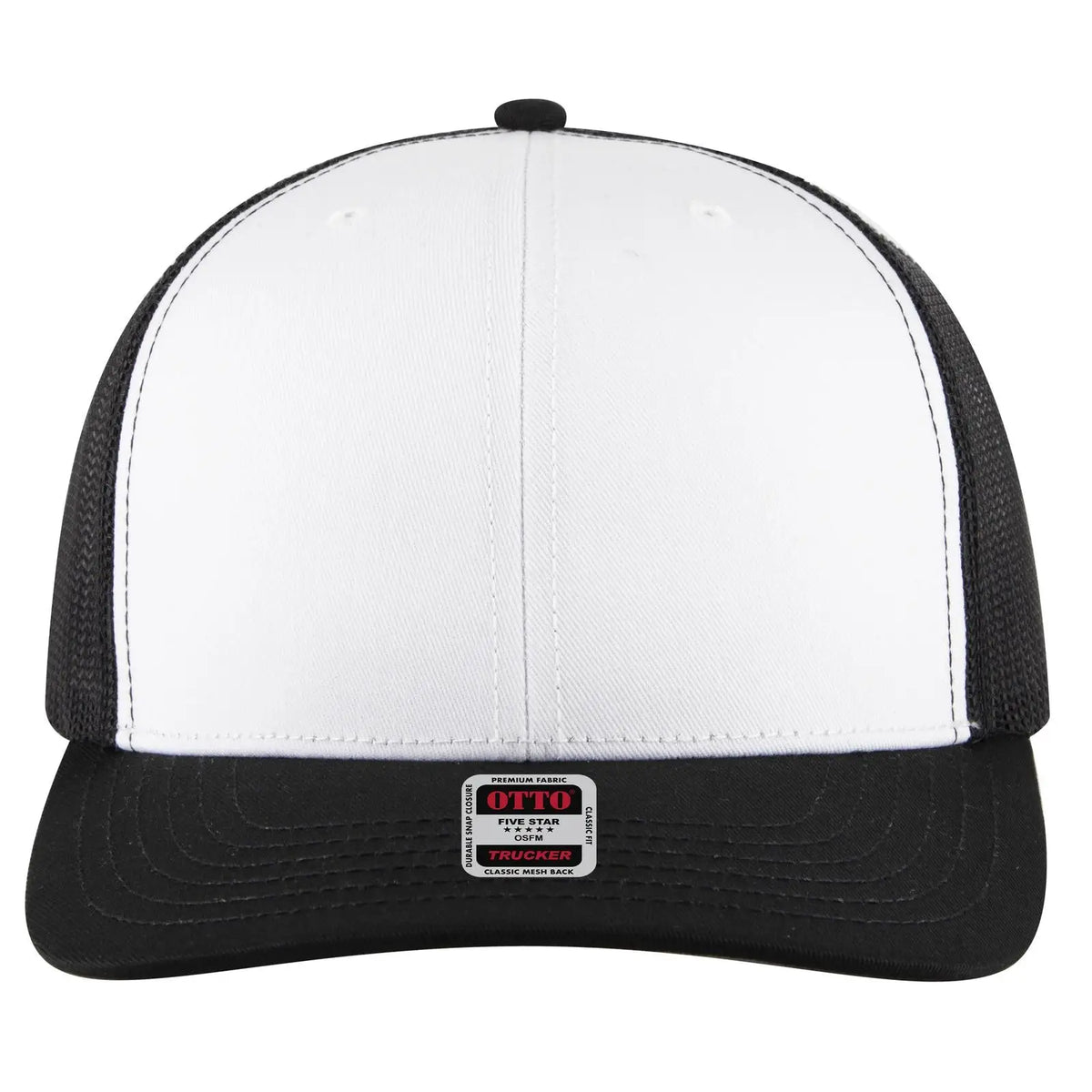 Otto 112-1 6 Panel Mid Profile Mesh Back Trucker Cap - Blk/wht/blk - 7 3/8’’ - 5/8’’