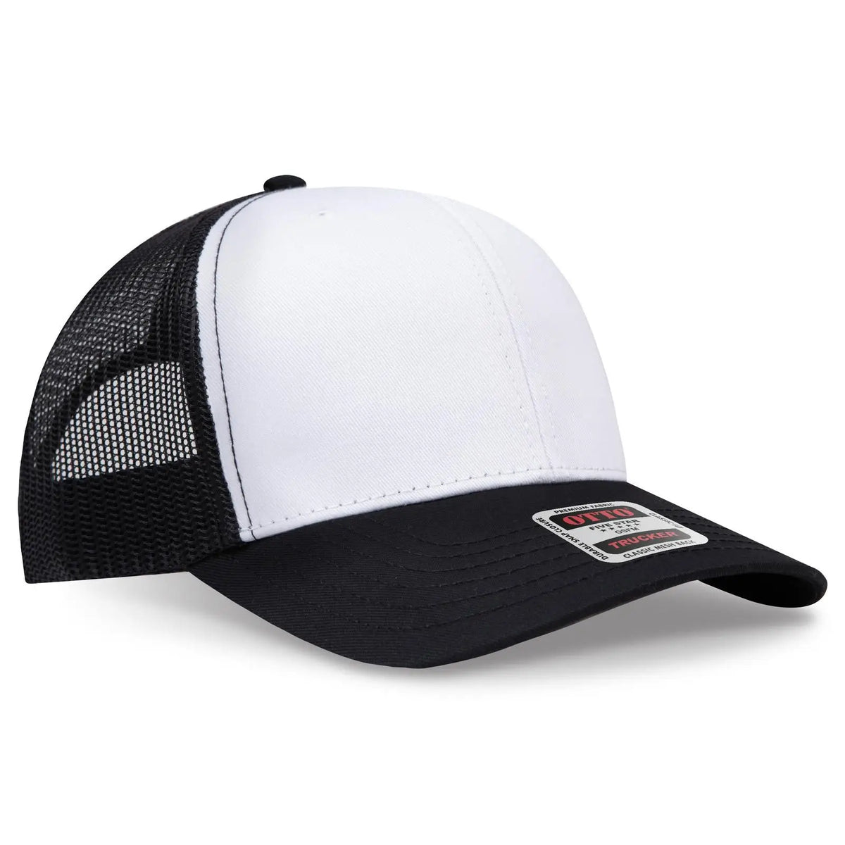 Otto 112-1 6 Panel Mid Profile Mesh Back Trucker Cap - Blk/wht/blk - 7 3/8’’ - 5/8’’