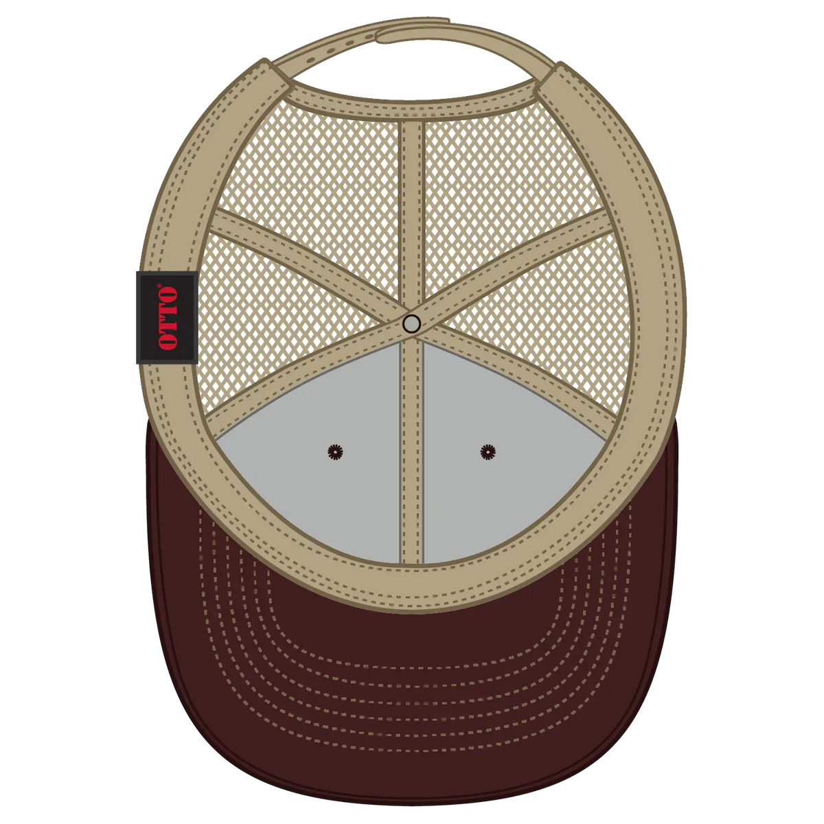 Otto 112-1 6 Panel Mid Profile Mesh Back Trucker Cap - Brn/brn/kha - 7 3/8’’ - 5/8’’