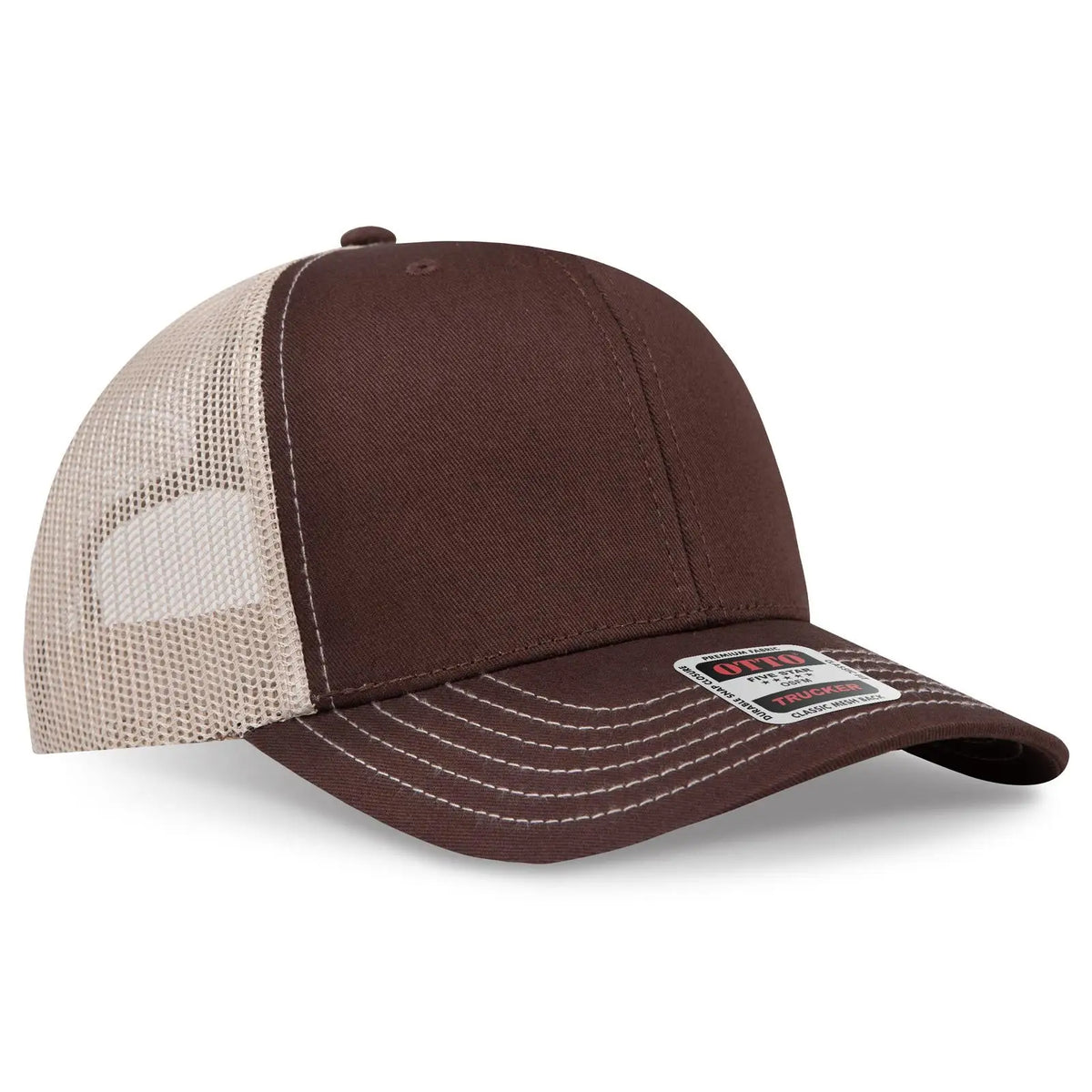 Otto 112-1 6 Panel Mid Profile Mesh Back Trucker Cap - Brn/brn/kha - 7 3/8’’ - 5/8’’