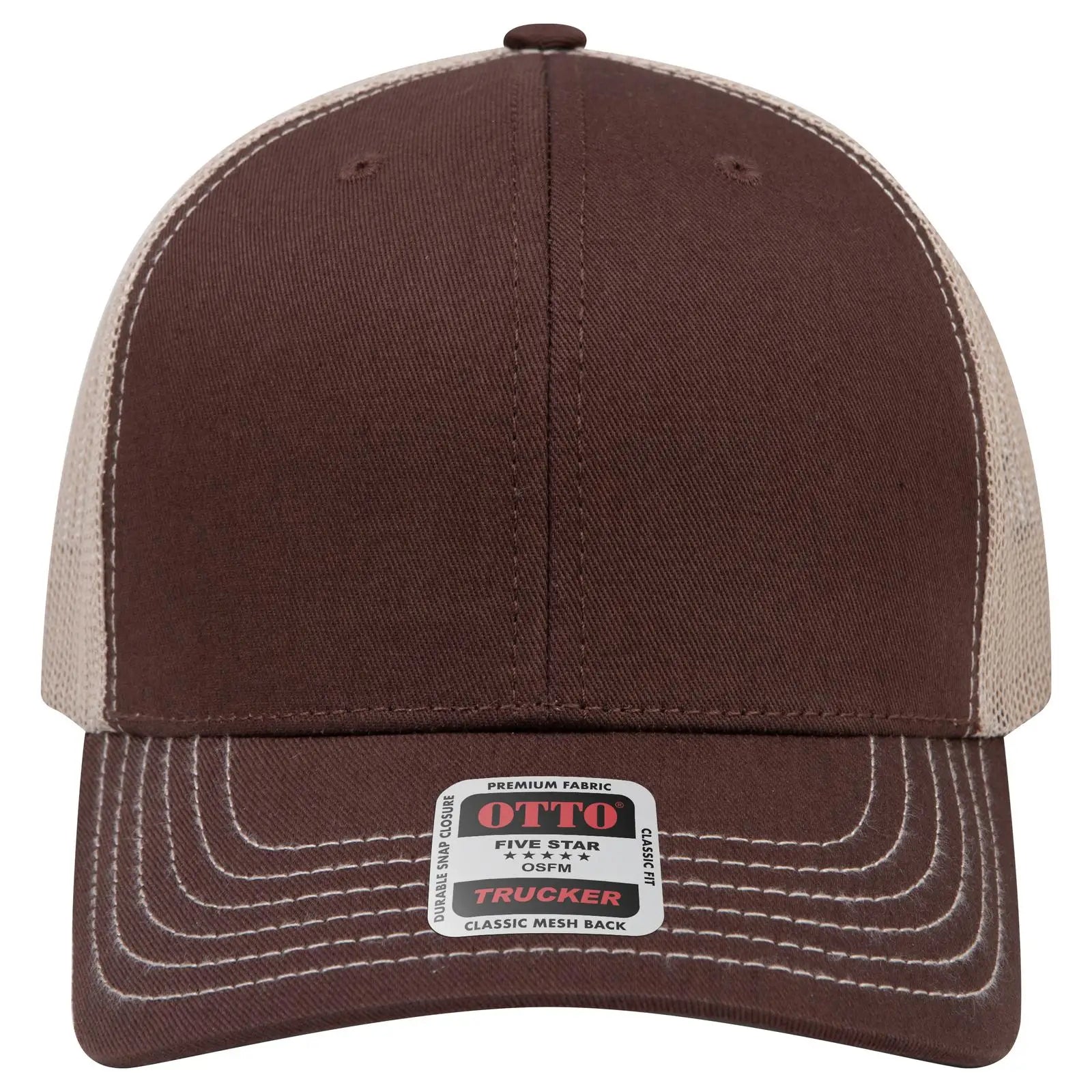 Otto 112-1 6 Panel Mid Profile Mesh Back Trucker Cap - Brn/brn/kha - 7 3/8’’ - 5/8’’