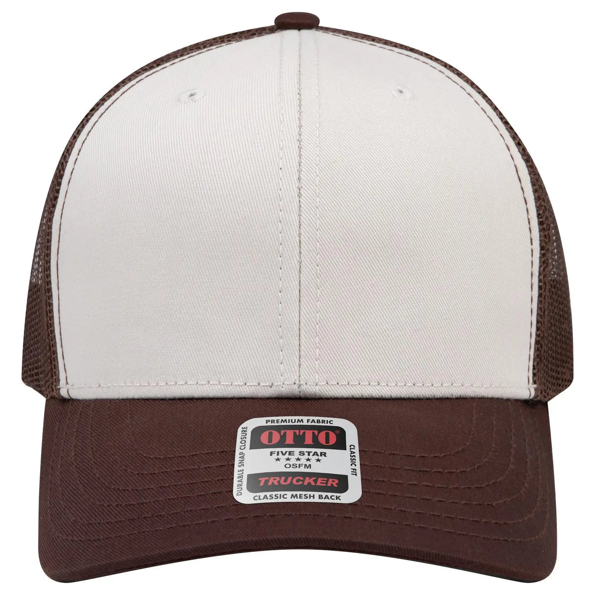 Otto 112-1 6 Panel Mid Profile Mesh Back Trucker Cap - Brn/natrl/brn - 7 3/8’’ - 5/8’’