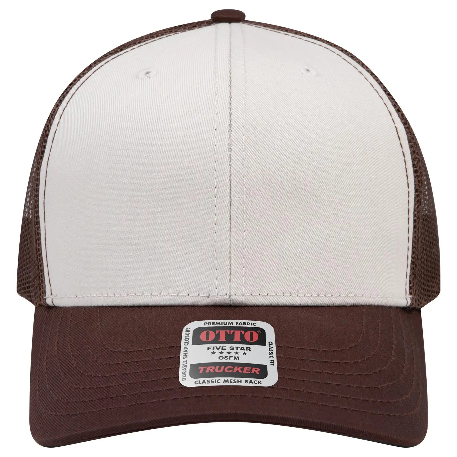 Otto 112-1 6 Panel Mid Profile Mesh Back Trucker Cap - Brn/natrl/brn - 7 3/8’’ - 5/8’’