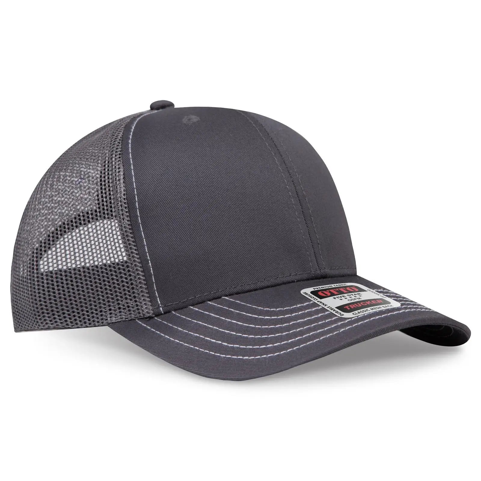 Otto 112-1 6 Panel Mid Profile Mesh Back Trucker Cap - Char. Gray - 7 3/8’’ - 5/8’’