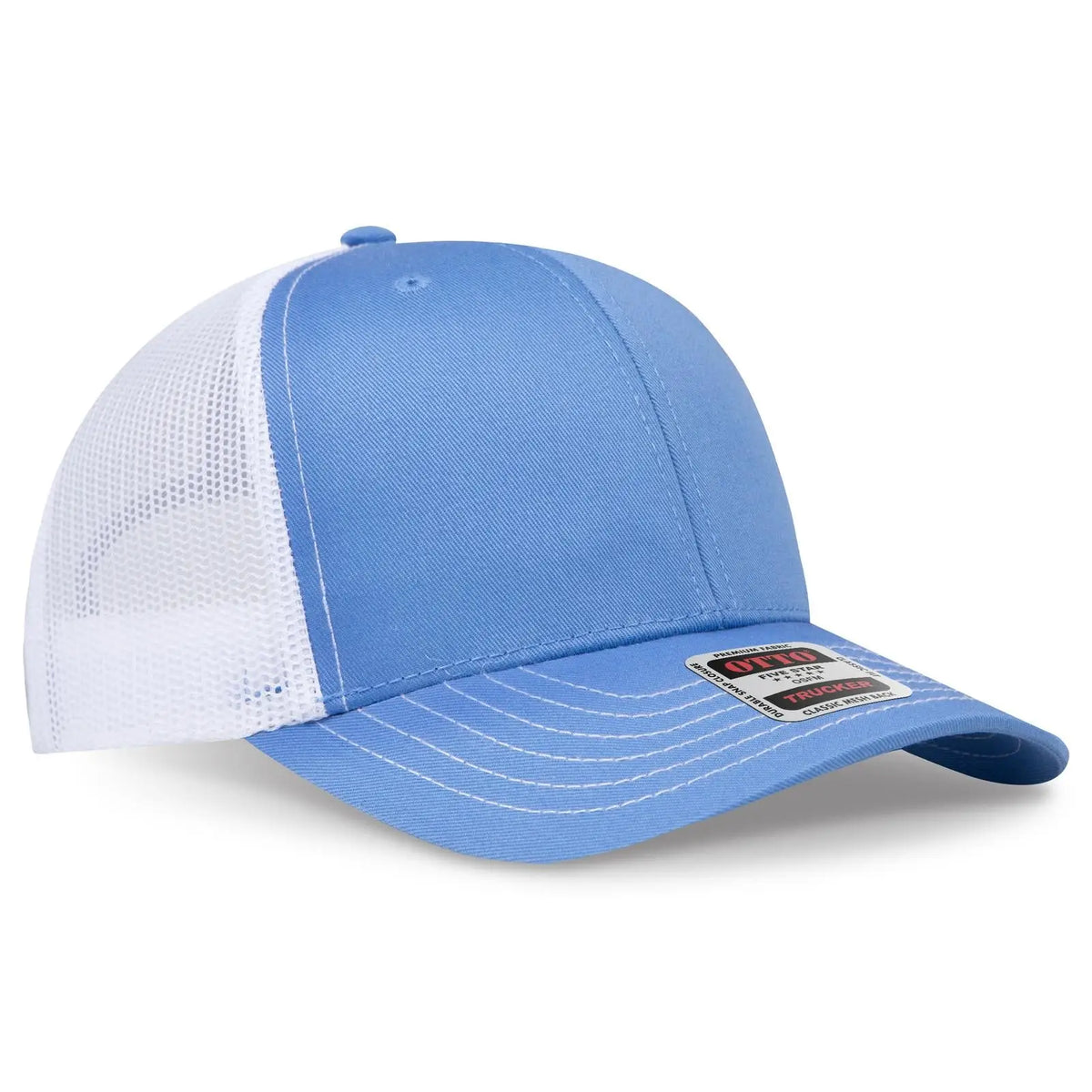 Otto 112-1 6 Panel Mid Profile Mesh Back Trucker Cap - Col. Blue/col.blue/wht - 7 3/8’’ - 5/8’’