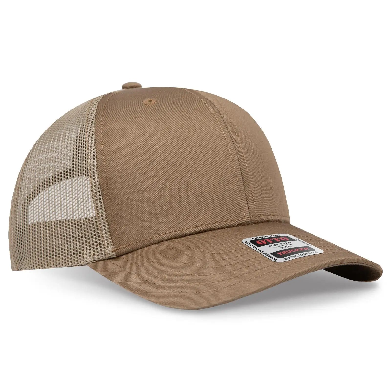Otto 112-1 6 Panel Mid Profile Mesh Back Trucker Cap - Coyote Brown