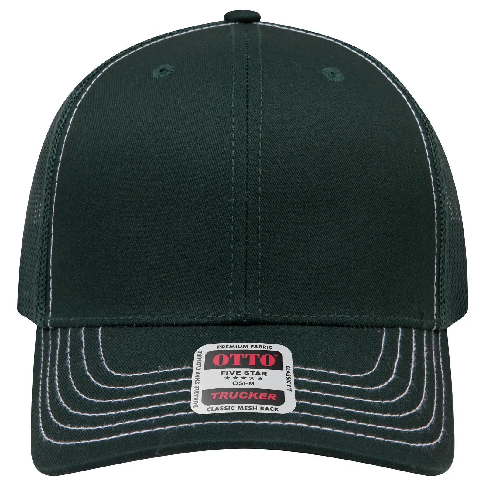Otto 112-1 6 Panel Mid Profile Mesh Back Trucker Cap - Dk. Green - 7 3/8’’ - 5/8’’