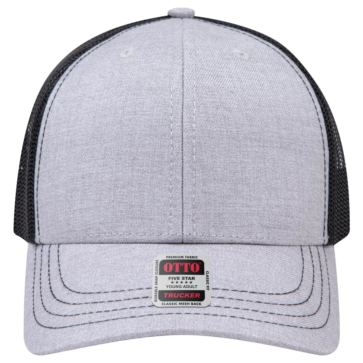 Otto 112-1 6 Panel Mid Profile Mesh Back Trucker Cap - H. Gry/h. Gry/blk
