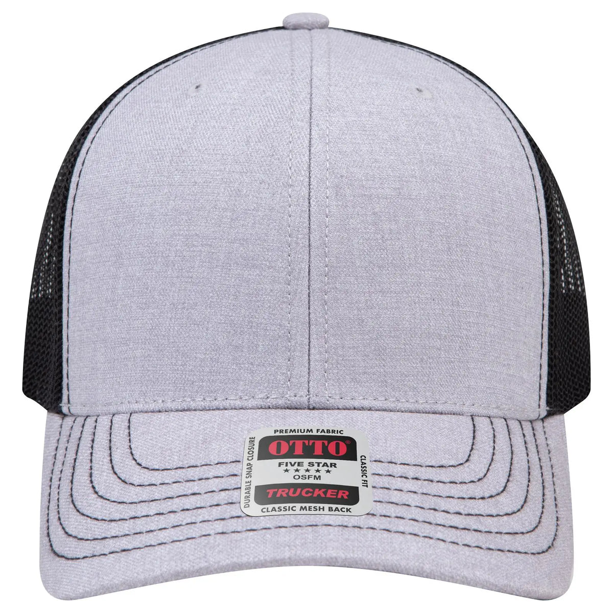 Otto 112-1 6 Panel Mid Profile Mesh Back Trucker Cap - H. Gry/h. Gry/blk
