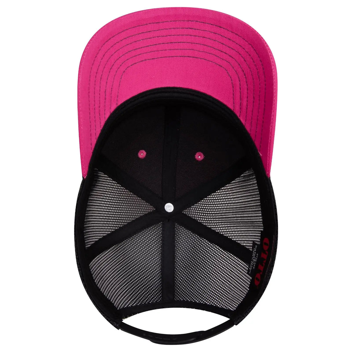 Otto 112-1 6 Panel Mid Profile Mesh Back Trucker Cap - H.pnk/h.pnk/blk - 7 3/8’’ - 5/8’’