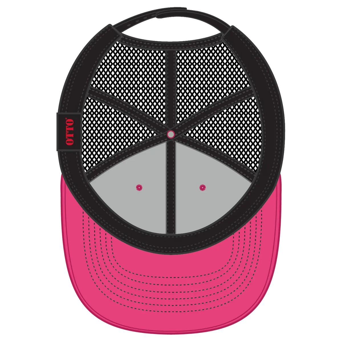 Otto 112-1 6 Panel Mid Profile Mesh Back Trucker Cap - H.pnk/h.pnk/blk - 7 3/8’’ - 5/8’’