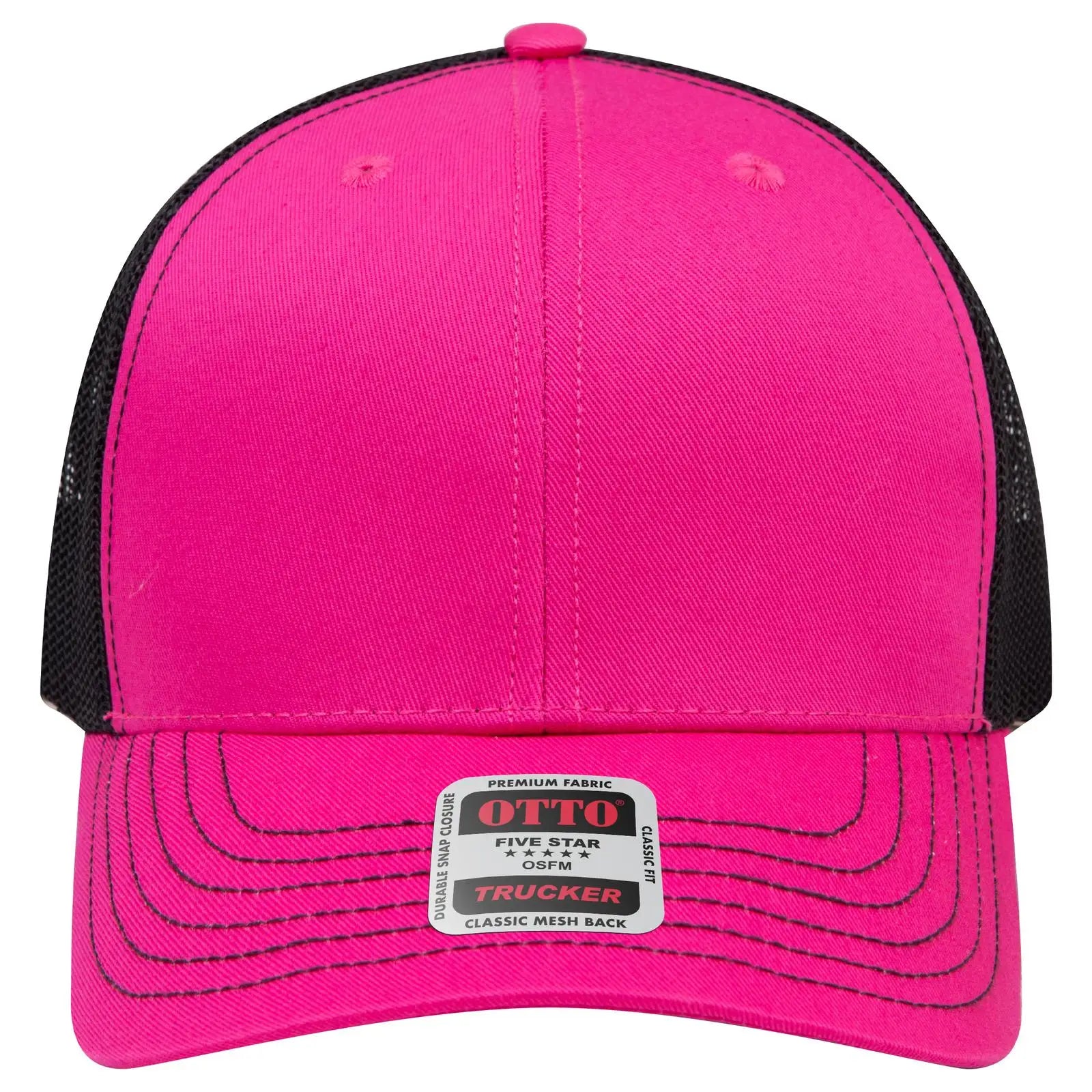 Otto 112-1 6 Panel Mid Profile Mesh Back Trucker Cap - H.pnk/h.pnk/blk - 7 3/8’’ - 5/8’’