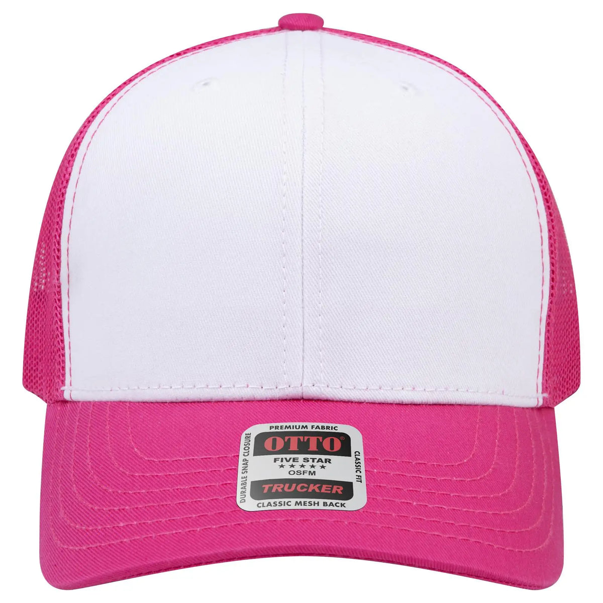 Otto 112-1 6 Panel Mid Profile Mesh Back Trucker Cap - H.pnk/wht/h.pnk - 7 3/8’’ - 5/8’’