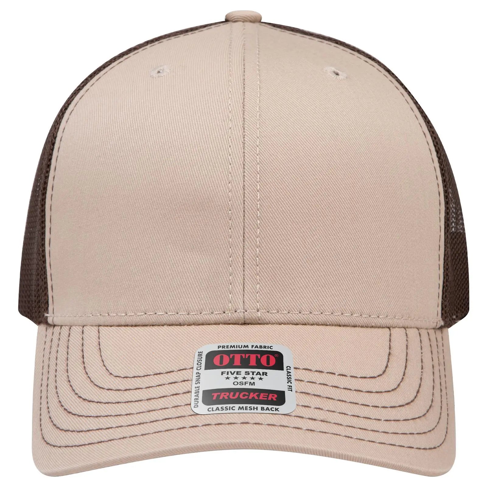 Otto 112-1 6 Panel Mid Profile Mesh Back Trucker Cap - Kha/kha/dk.brn - 7 3/8’’ - 5/8’’