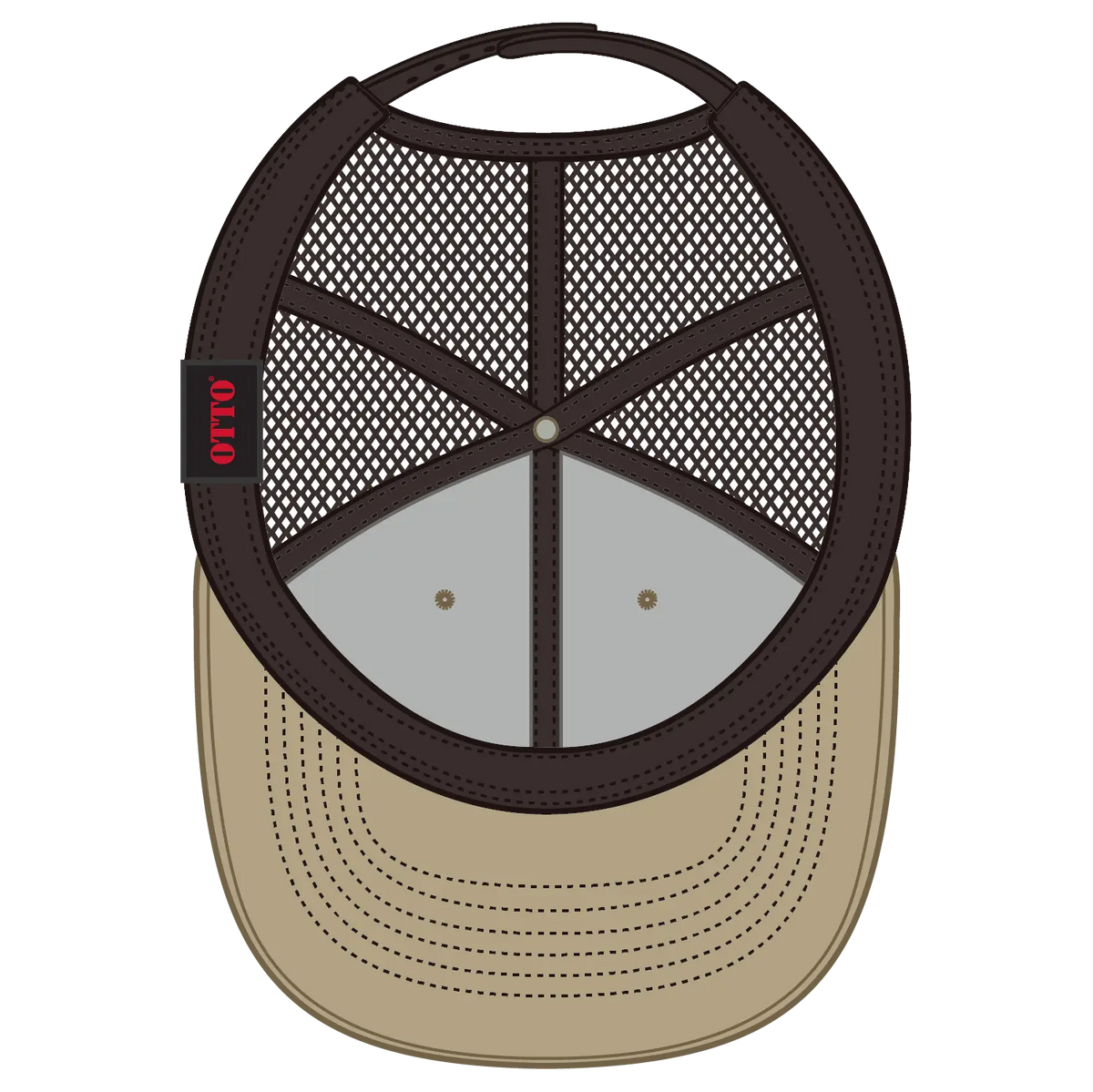 Otto 112-1 6 Panel Mid Profile Mesh Back Trucker Cap - Kha/kha/dk.brn - 7 3/8’’ - 5/8’’