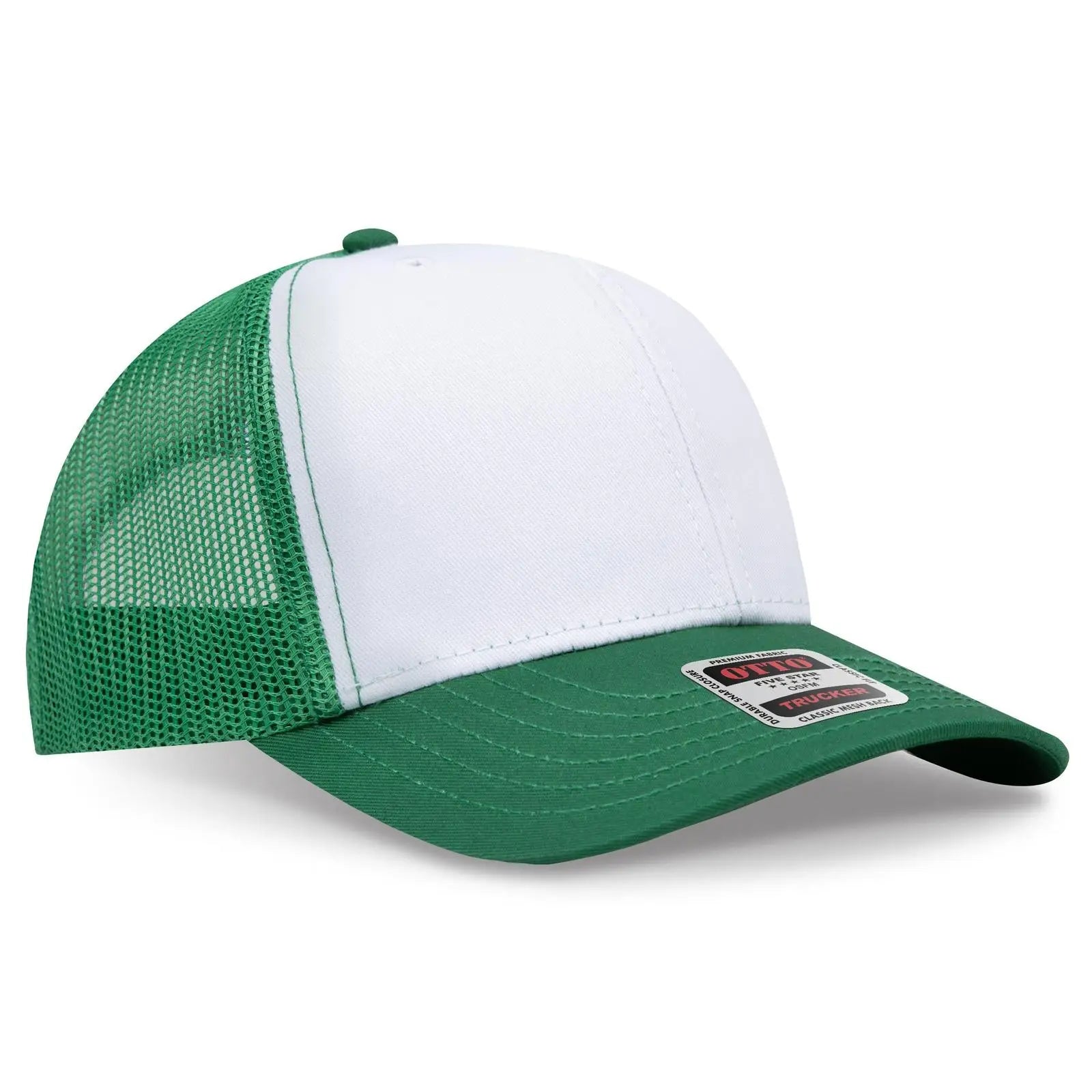 Otto 112-1 6 Panel Mid Profile Mesh Back Trucker Cap - Kly/wht/kly - 7 3/8’’ - 5/8’’
