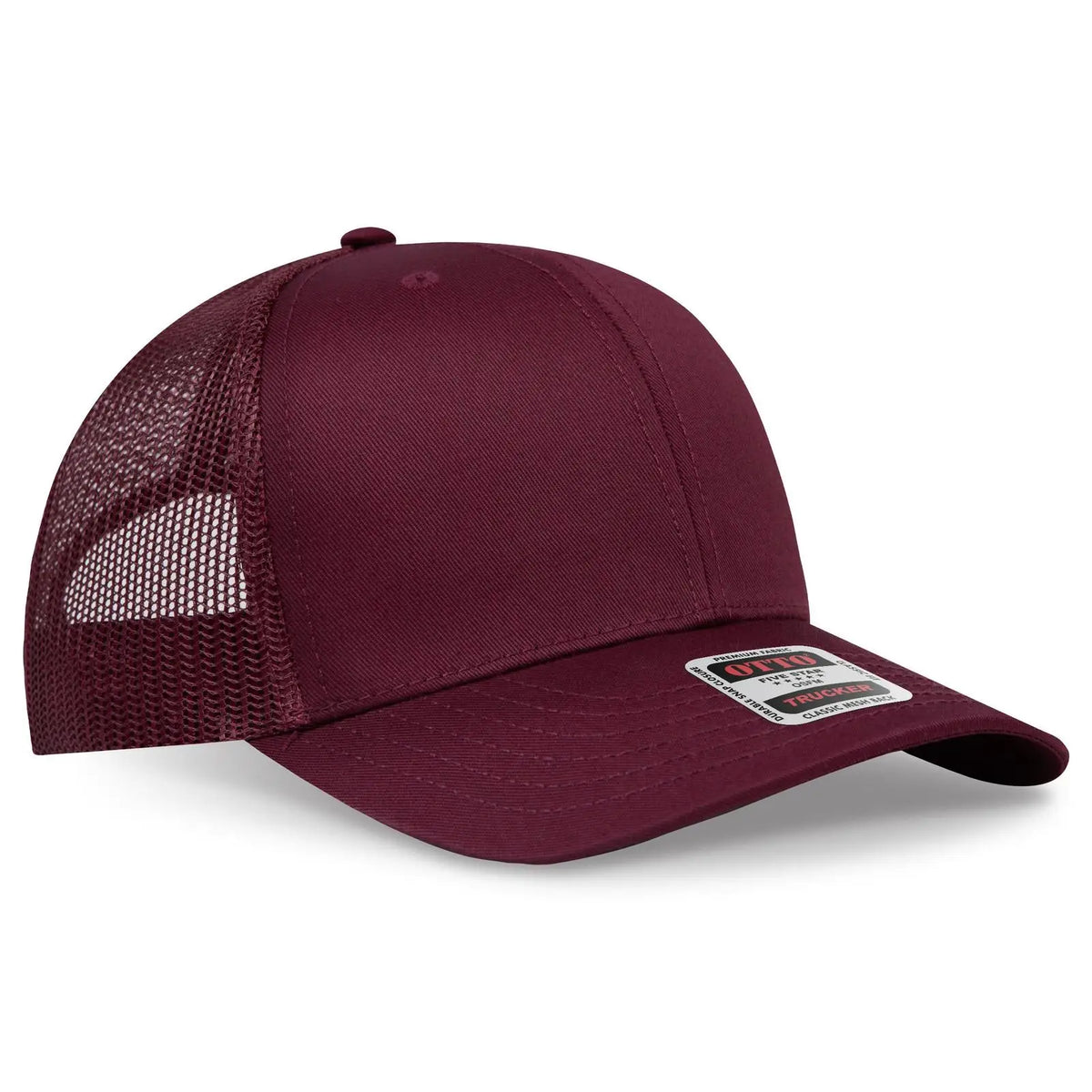 Otto 112-1 6 Panel Mid Profile Mesh Back Trucker Cap - Maroon - 7 3/8’’ - 5/8’’