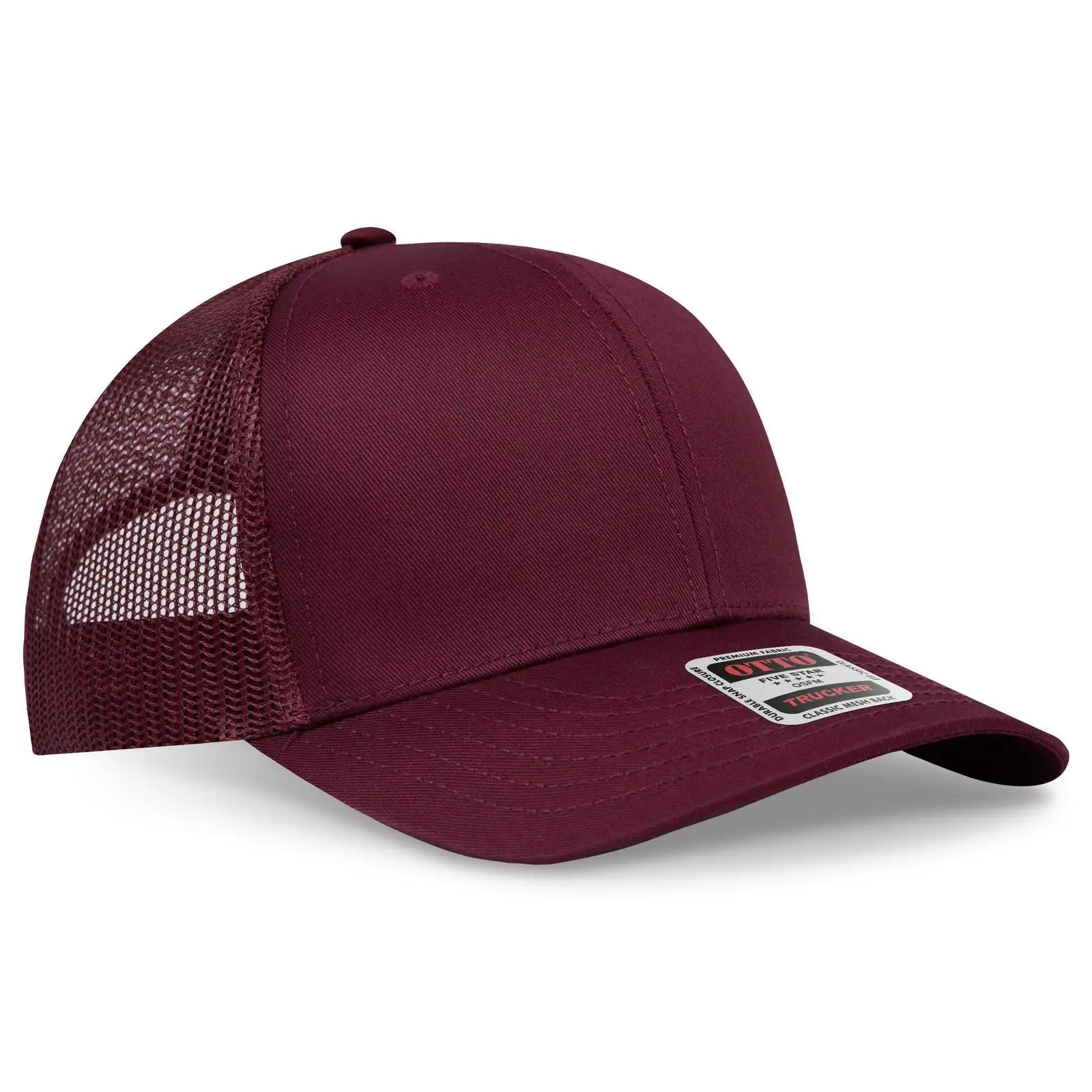 Otto 112-1 6 Panel Mid Profile Mesh Back Trucker Cap - Maroon - 7 3/8’’ - 5/8’’
