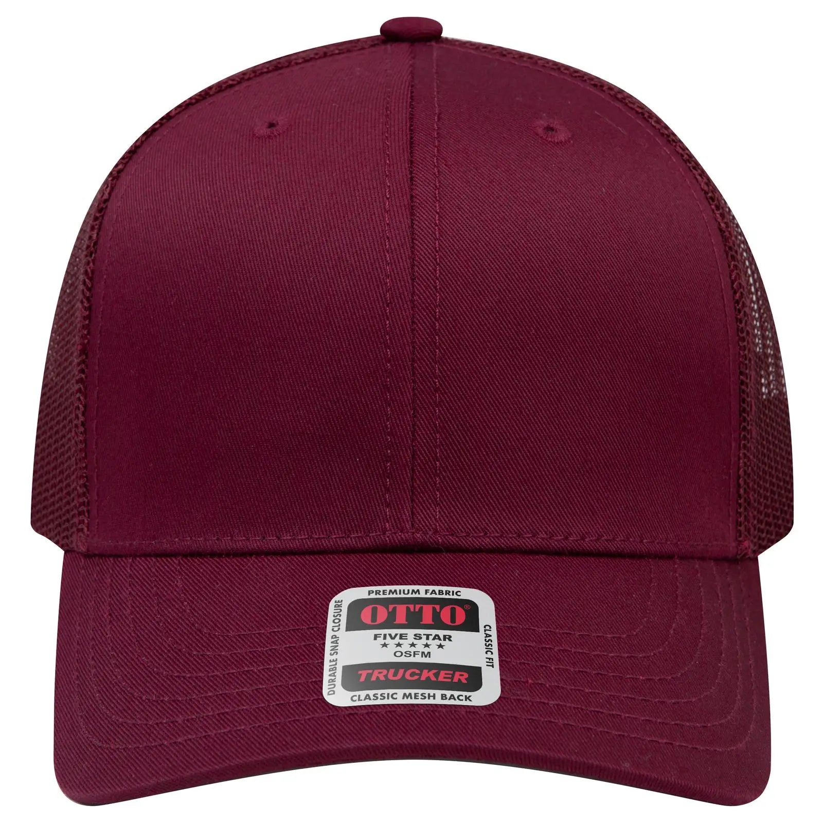 Otto 112-1 6 Panel Mid Profile Mesh Back Trucker Cap - Maroon - 7 3/8’’ - 5/8’’