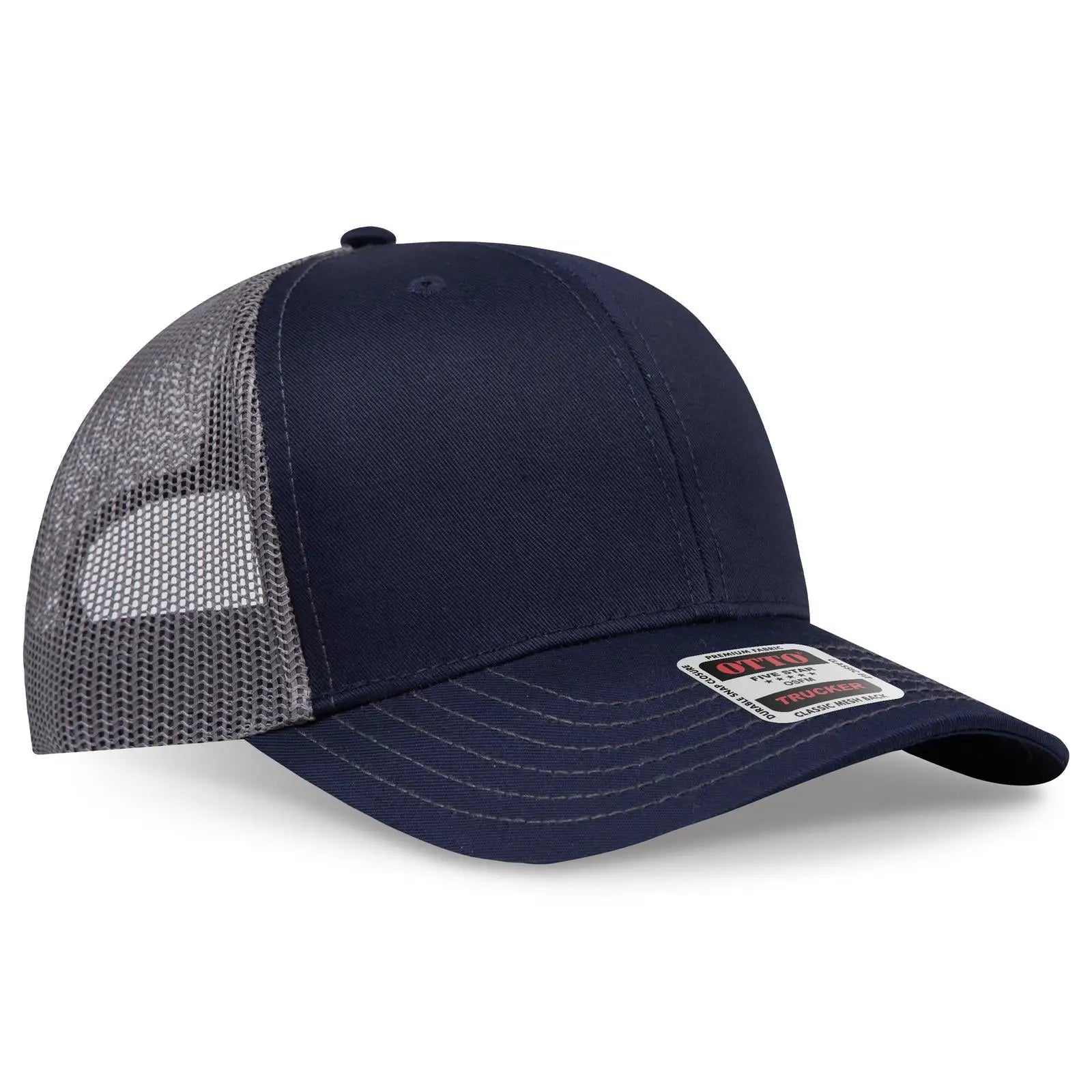 Otto 112-1 6 Panel Mid Profile Mesh Back Trucker Cap - Nvy/nvy/ch.gry - 7 3/8’’ - 5/8’’