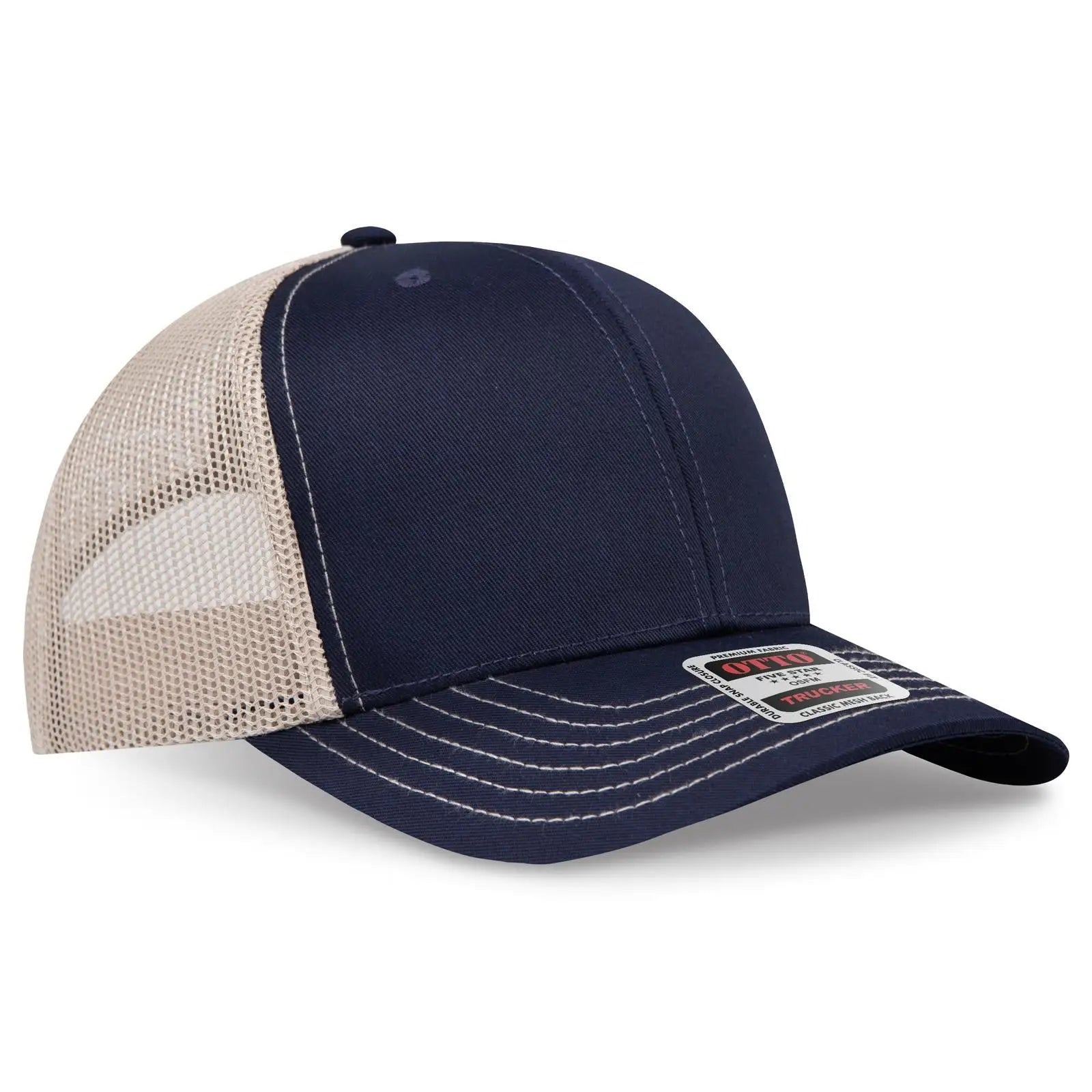 Otto 112-1 6 Panel Mid Profile Mesh Back Trucker Cap - Nvy/nvy/kha - 7 3/8’’ - 5/8’’