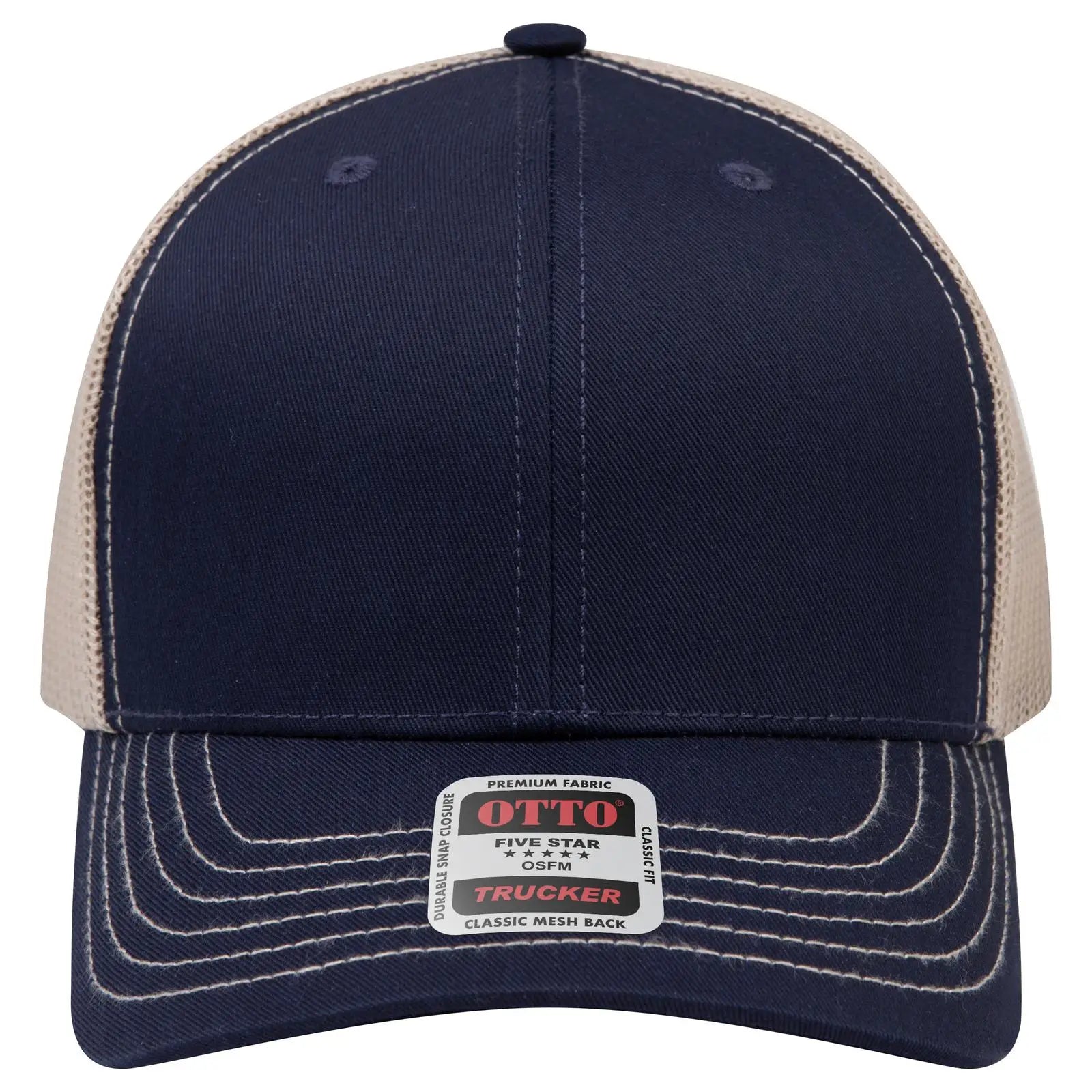 Otto 112-1 6 Panel Mid Profile Mesh Back Trucker Cap - Nvy/nvy/kha