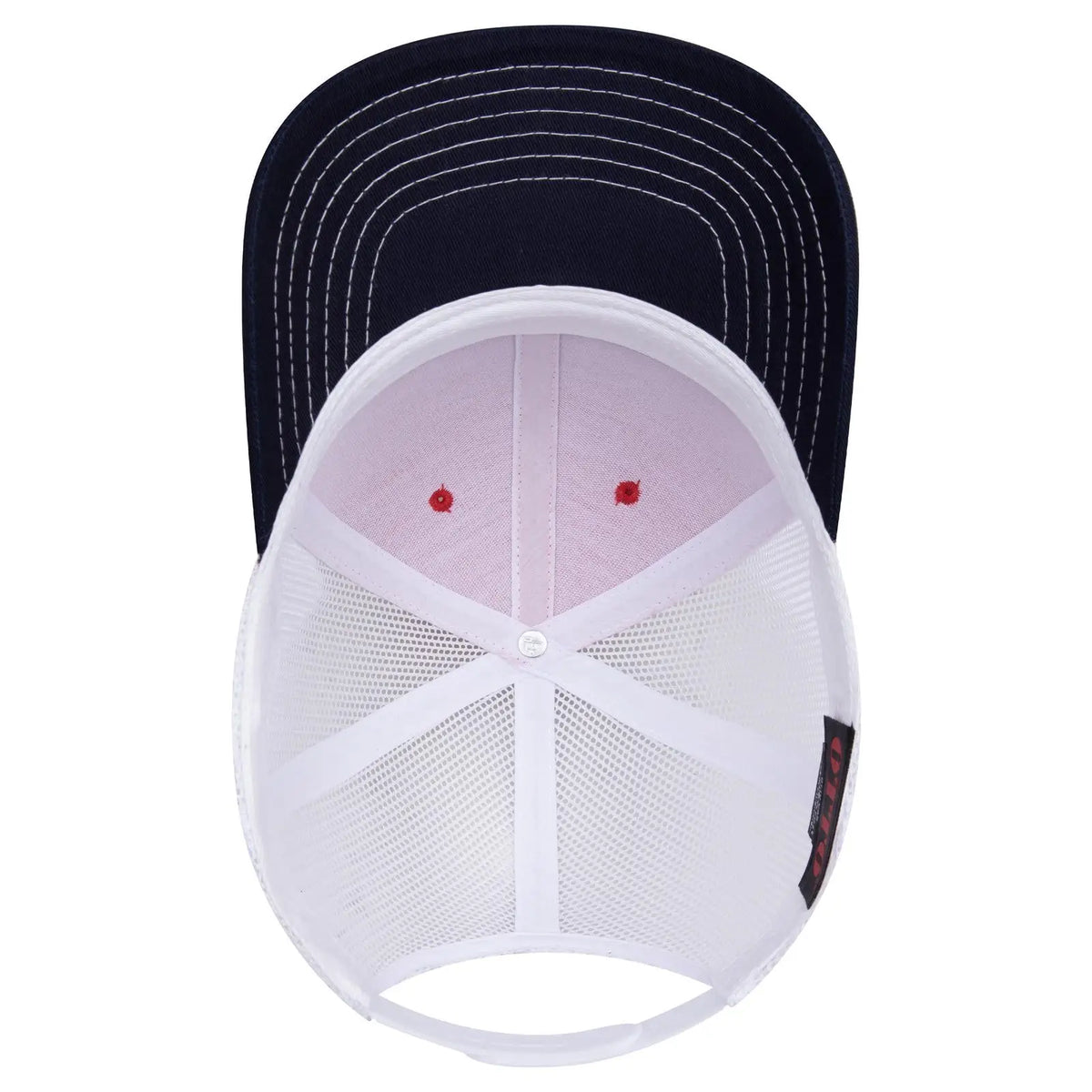 Otto 112-1 6 Panel Mid Profile Mesh Back Trucker Cap - Nvy/red/wht