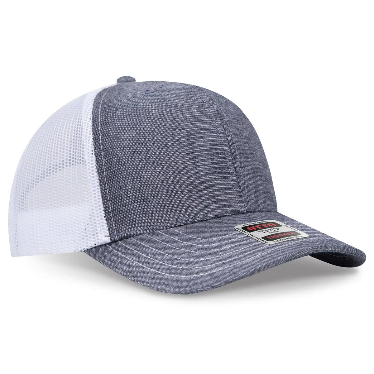 Otto 112-1 6 Panel Mid Profile Mesh Back Trucker Cap - Nvy/wht