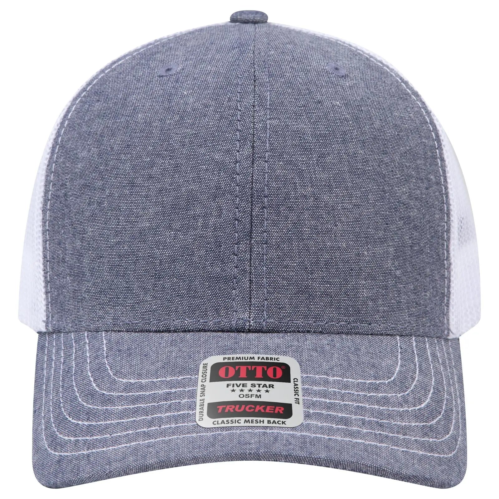 Otto 112-1 6 Panel Mid Profile Mesh Back Trucker Cap - Nvy/wht