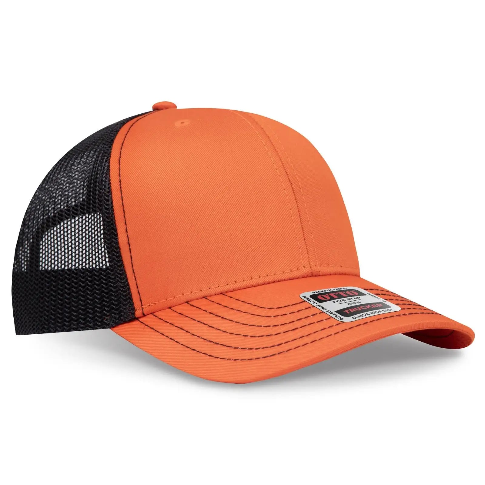 Otto 112-1 6 Panel Mid Profile Mesh Back Trucker Cap - Org/org/blk - 7 3/8’’ - 5/8’’