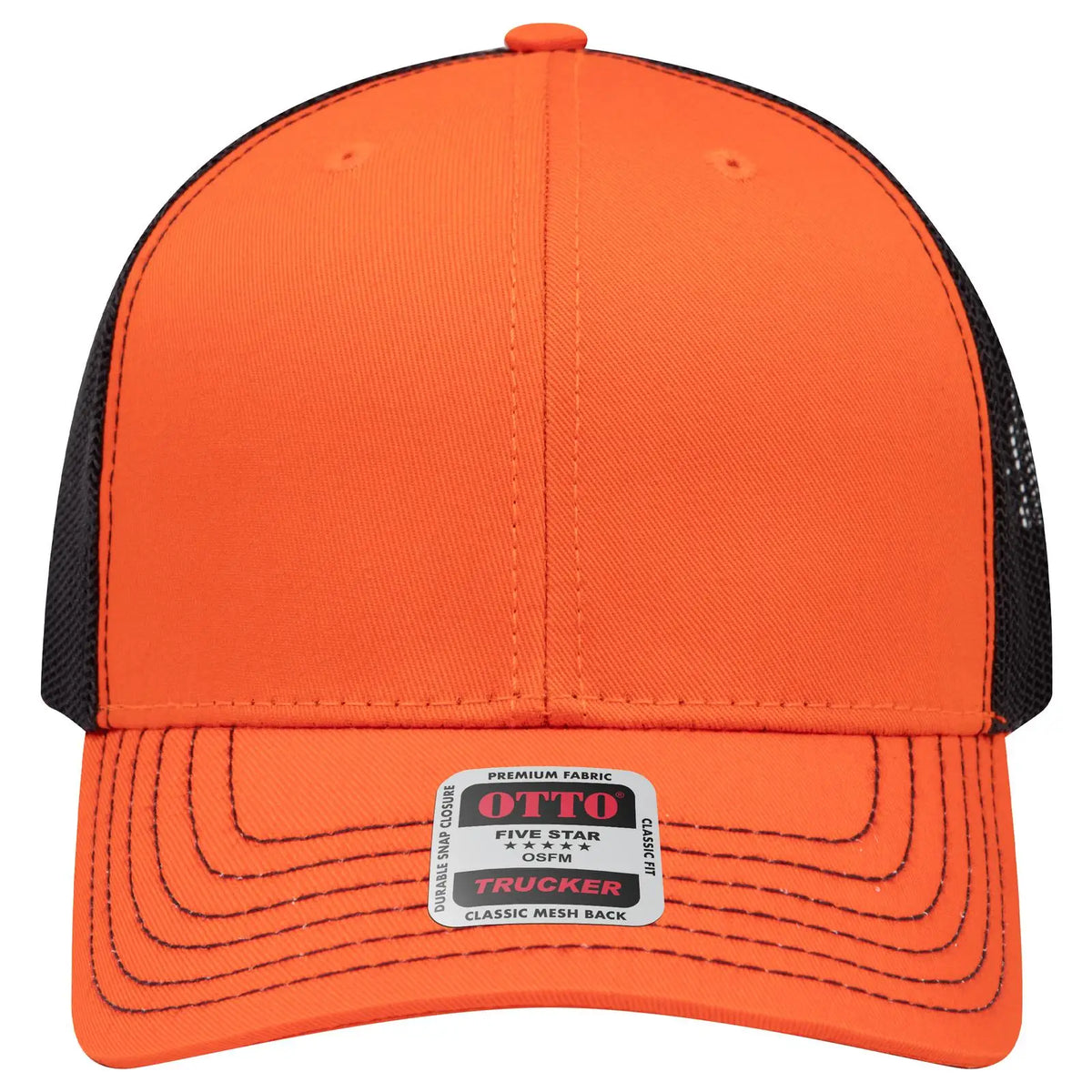 Otto 112-1 6 Panel Mid Profile Mesh Back Trucker Cap - Org/org/blk - 7 3/8’’ - 5/8’’