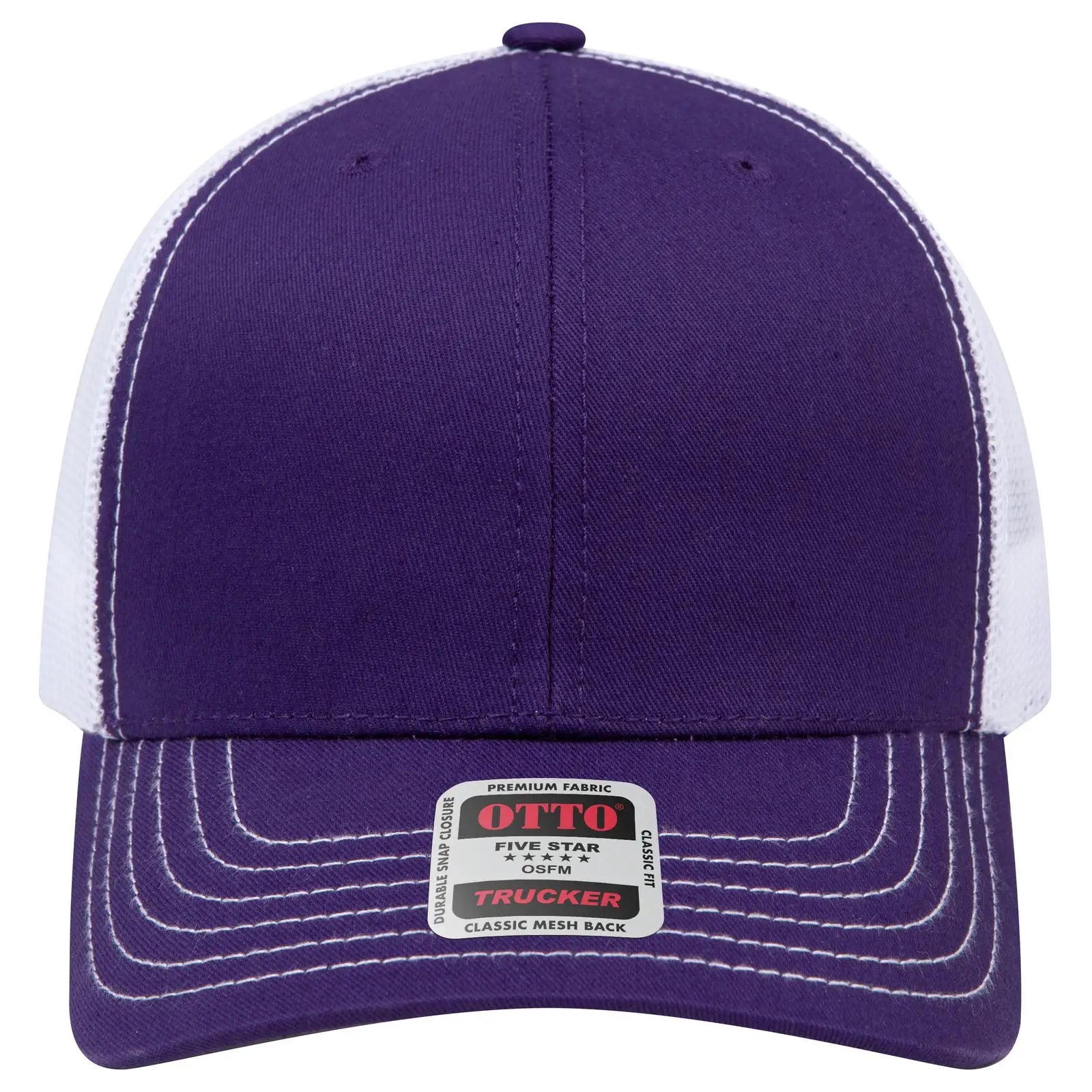 Otto 112-1 6 Panel Mid Profile Mesh Back Trucker Cap - Pur/pur/wht