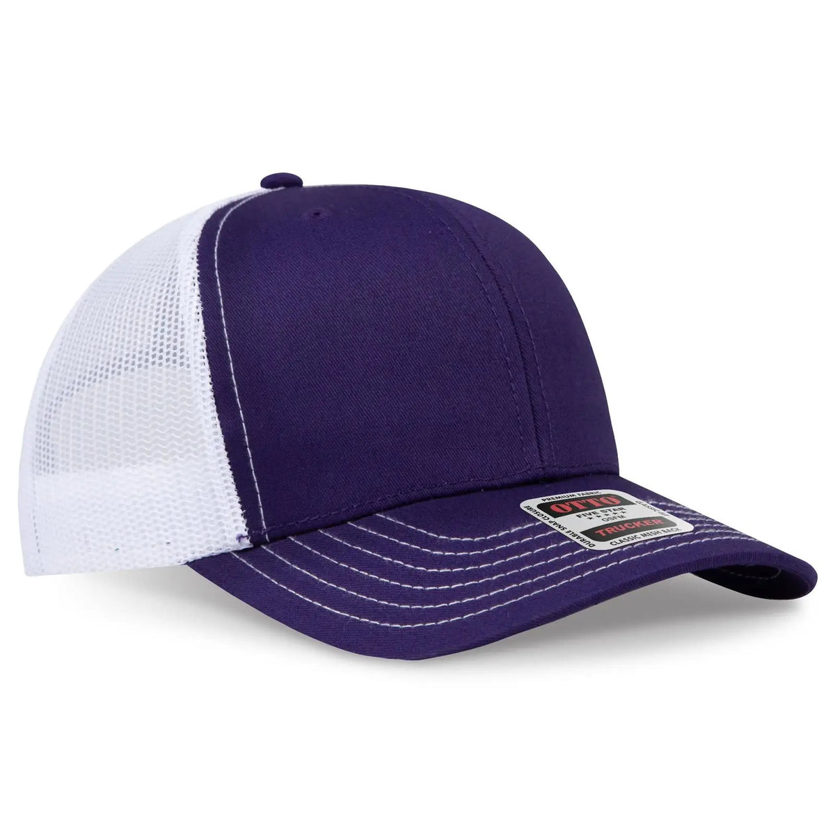 Otto 112-1 6 Panel Mid Profile Mesh Back Trucker Cap - Pur/pur/wht - 7 3/8’’ - 5/8’’