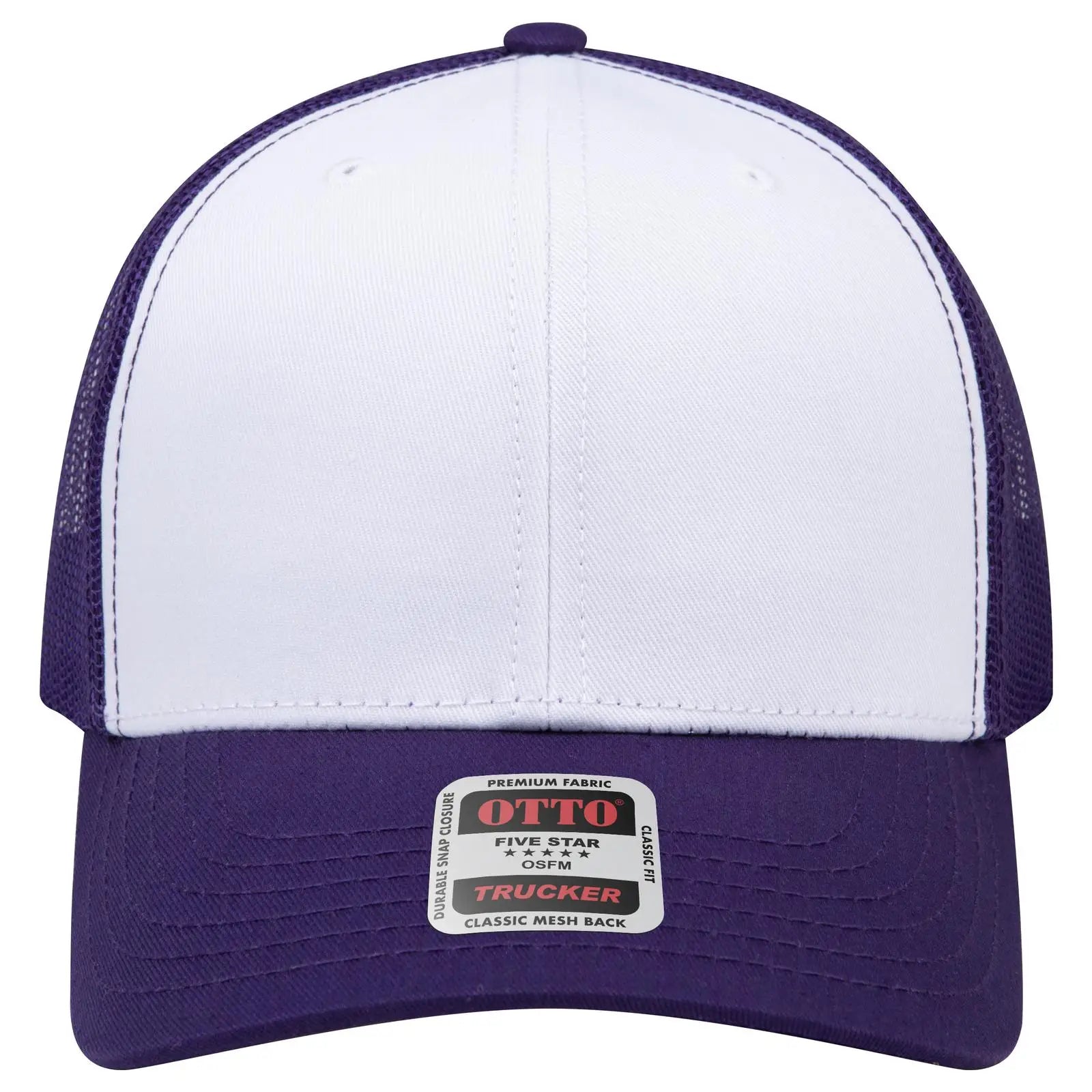 Otto 112-1 6 Panel Mid Profile Mesh Back Trucker Cap - Pur/wht/pur