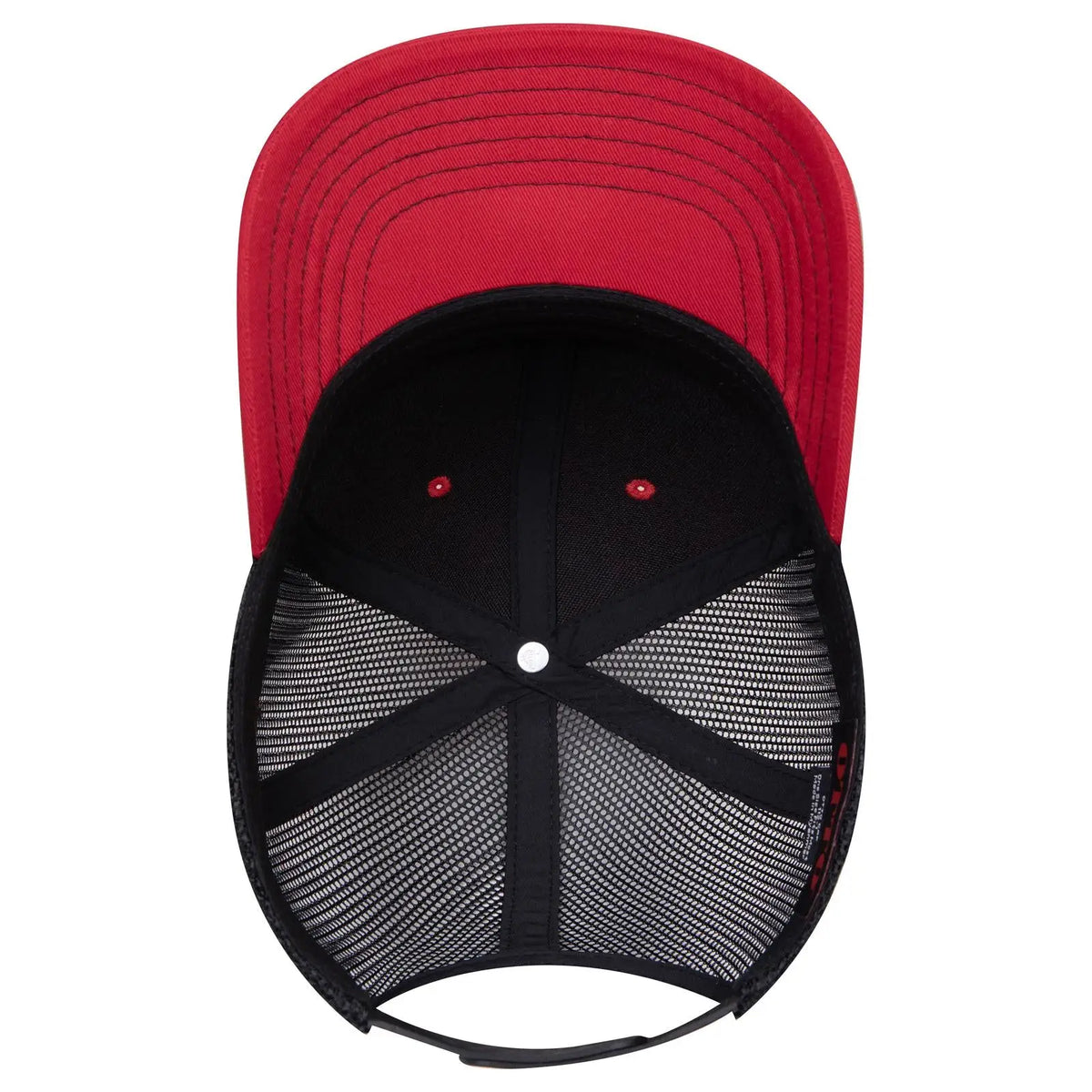 Otto 112-1 6 Panel Mid Profile Mesh Back Trucker Cap - Red/red/blk - 7 3/8’’ - 5/8’’