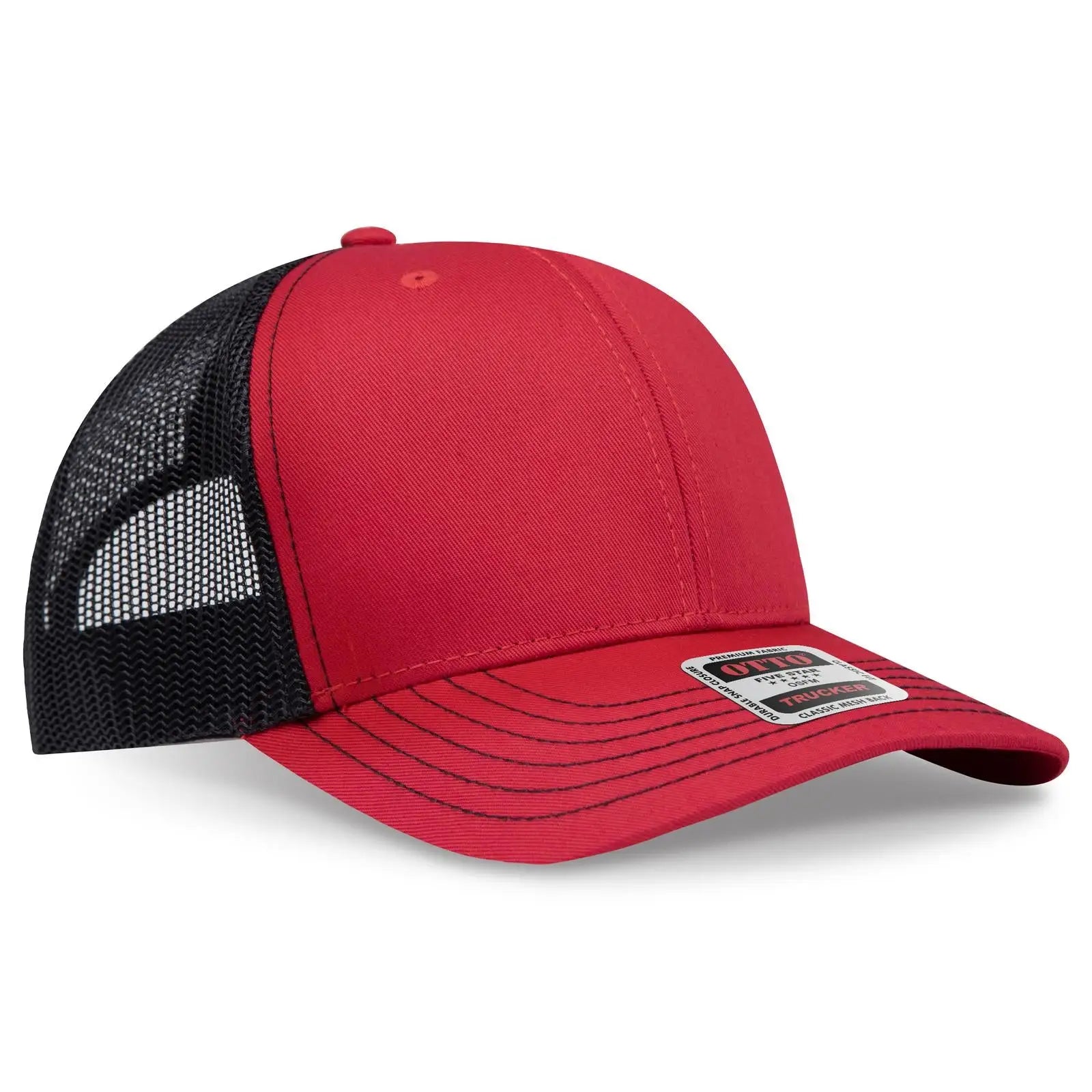 Otto 112-1 6 Panel Mid Profile Mesh Back Trucker Cap - Red/red/blk - 7 3/8’’ - 5/8’’