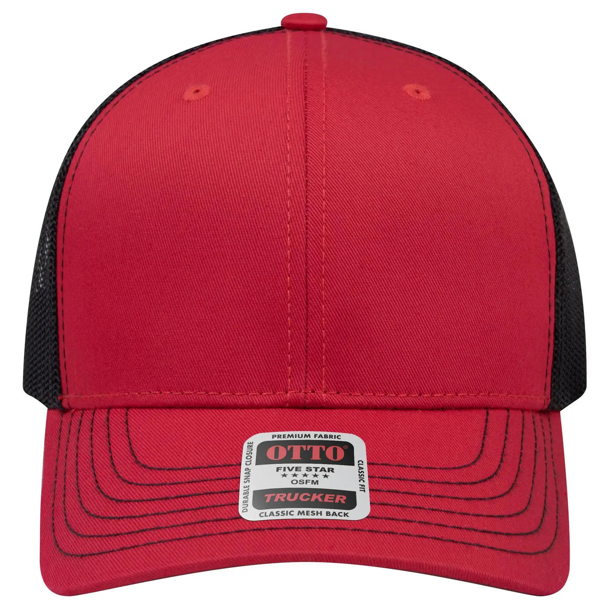 Otto 112-1 6 Panel Mid Profile Mesh Back Trucker Cap - Red/red/blk - 7 3/8’’ - 5/8’’