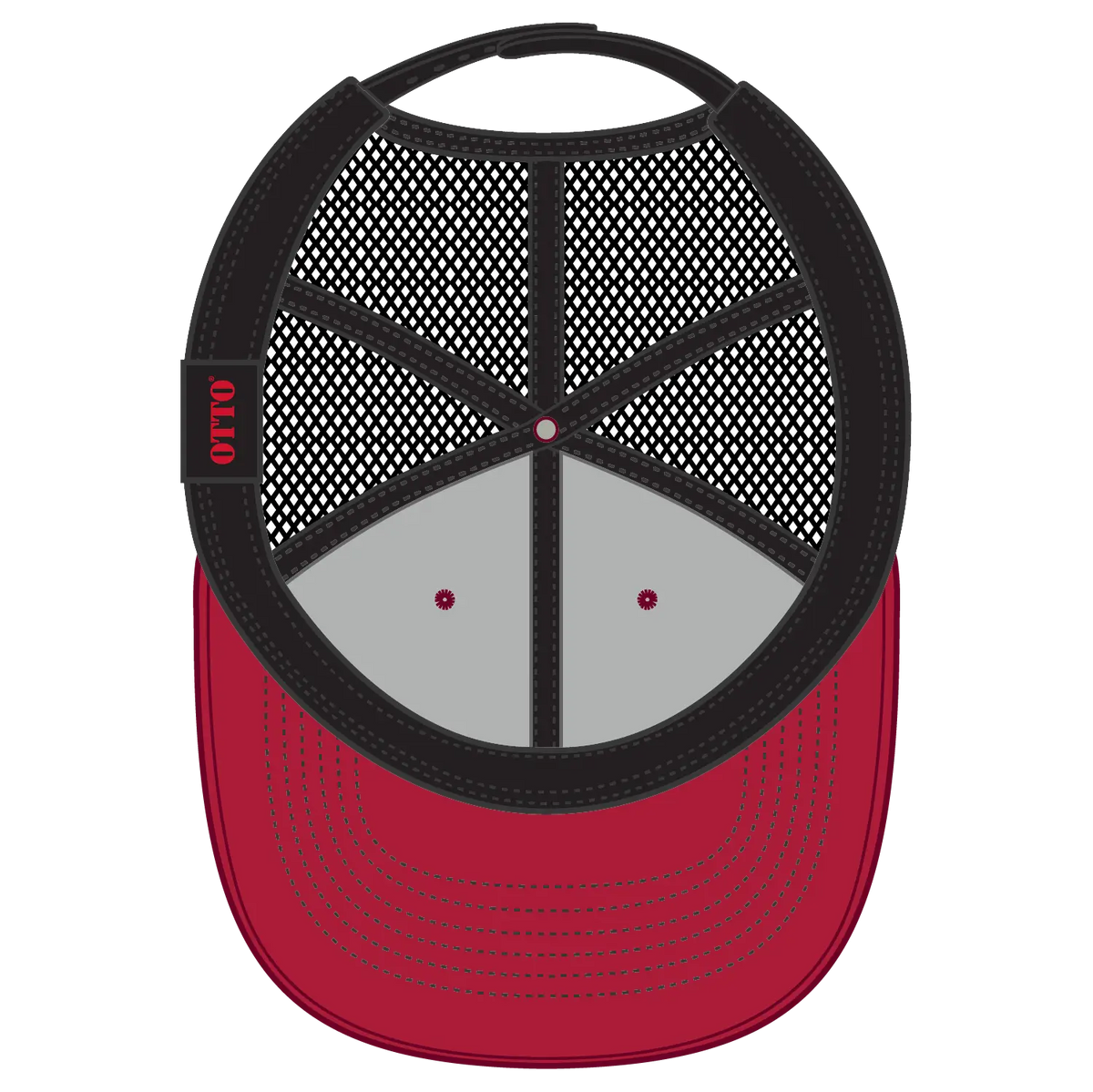 Otto 112-1 6 Panel Mid Profile Mesh Back Trucker Cap - Red/red/blk