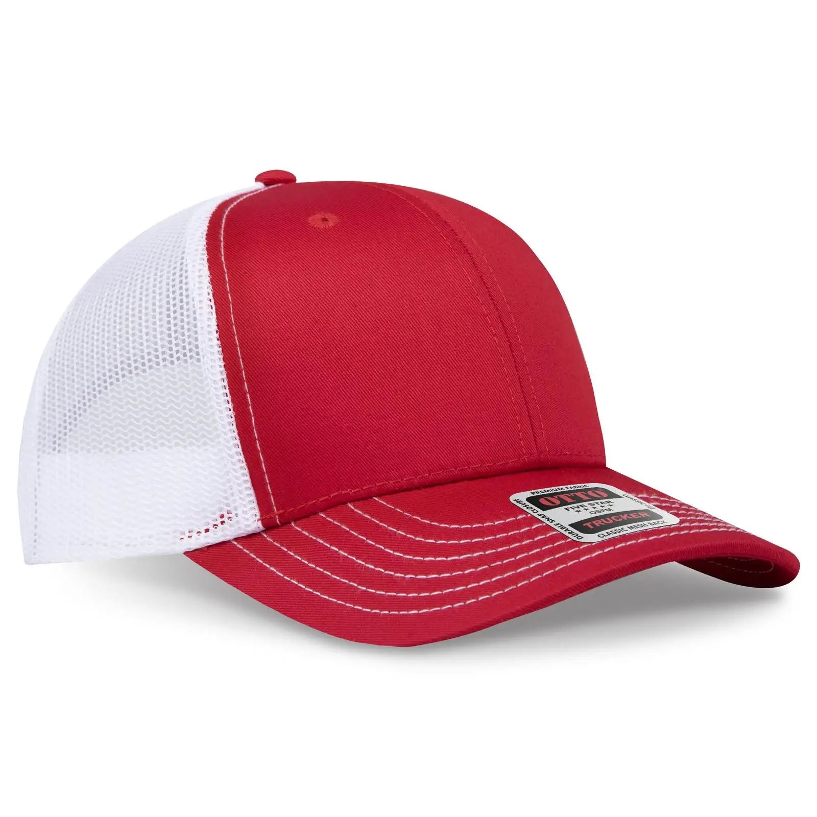 Otto 112-1 6 Panel Mid Profile Mesh Back Trucker Cap - Red/red/wht - 7 3/8’’ - 5/8’’