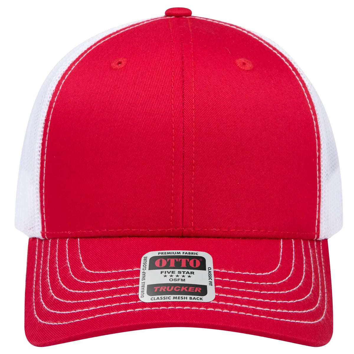 Otto 112-1 6 Panel Mid Profile Mesh Back Trucker Cap - Red/red/wht