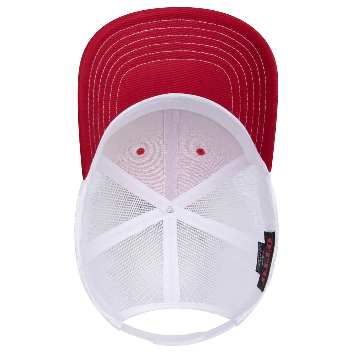 Otto 112-1 6 Panel Mid Profile Mesh Back Trucker Cap - Red/red/wht