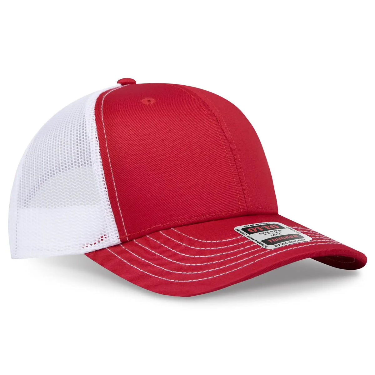 Otto 112-1 6 Panel Mid Profile Mesh Back Trucker Cap - Red/red/wht