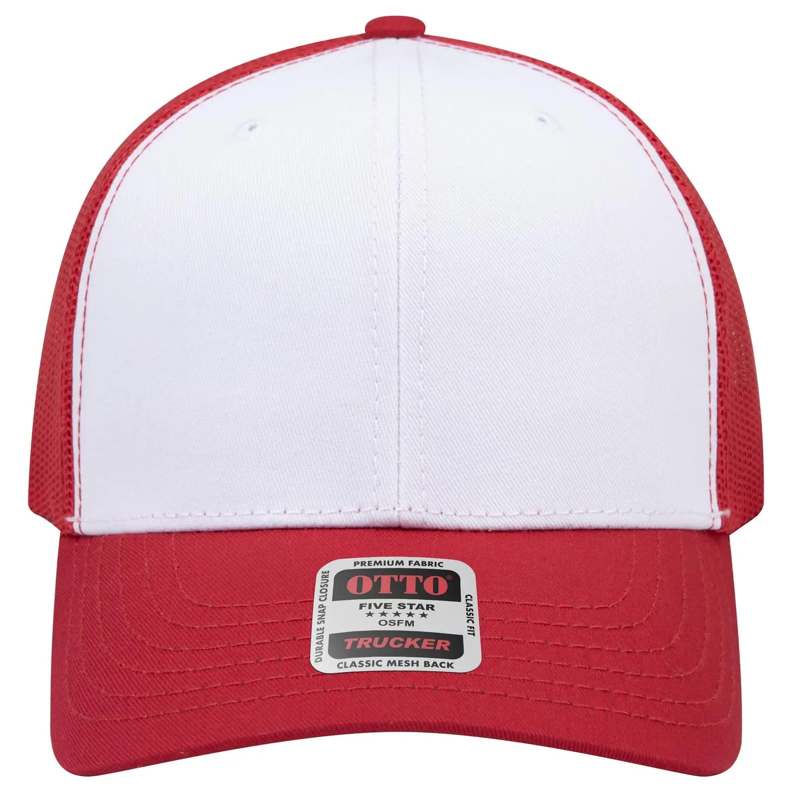 Otto 112-1 6 Panel Mid Profile Mesh Back Trucker Cap - Red/wht/red - 7 3/8’’ - 5/8’’