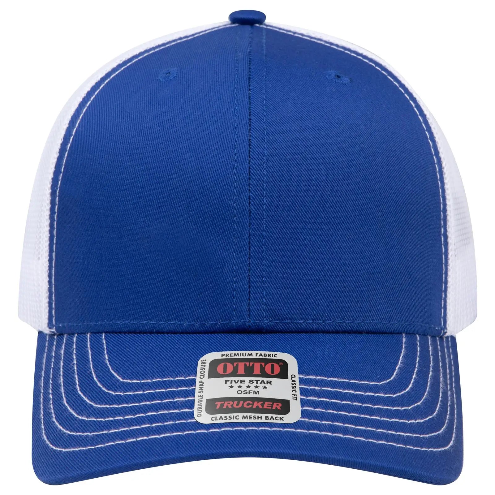 Otto 112-1 6 Panel Mid Profile Mesh Back Trucker Cap - Ryl/ryl/wht