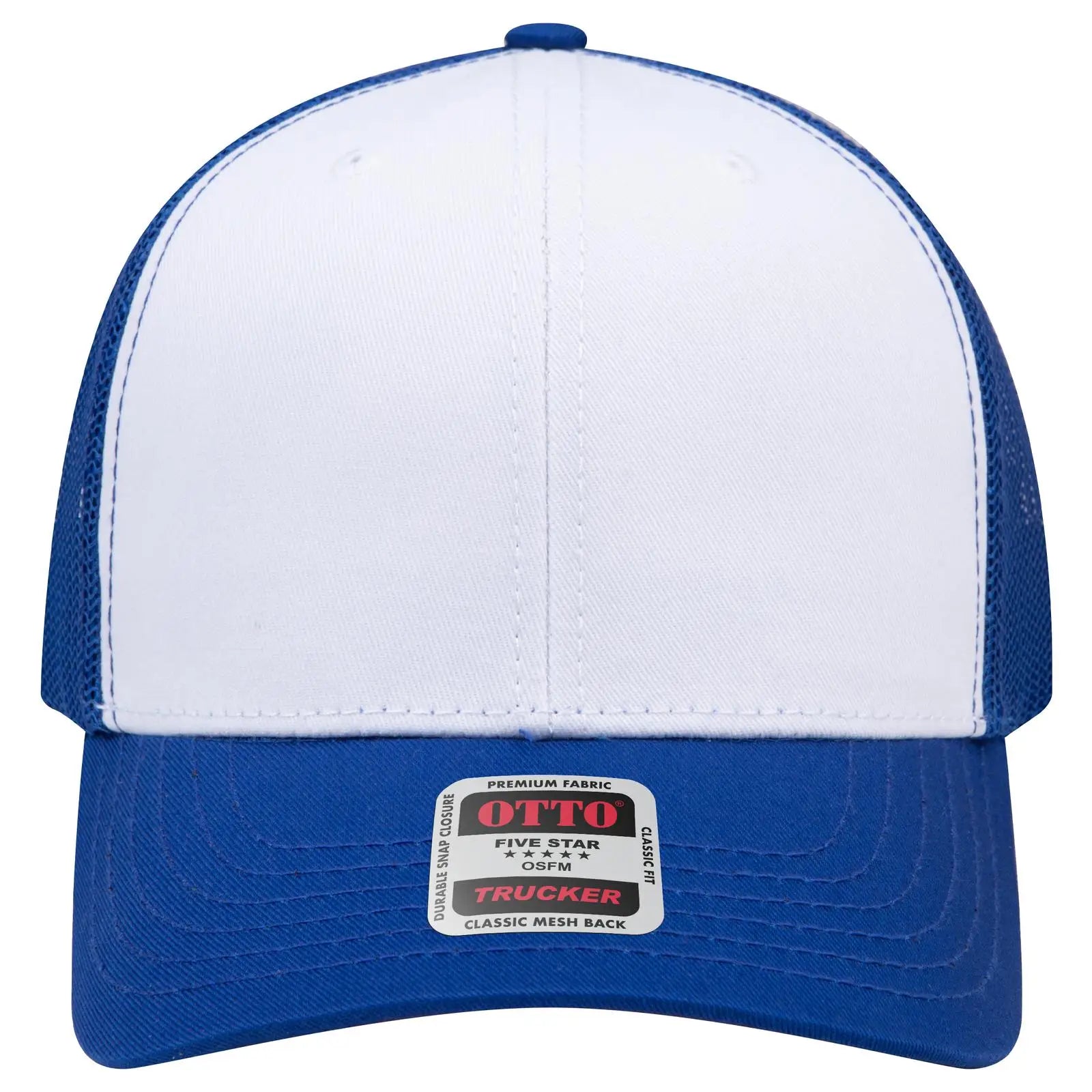 Otto 112-1 6 Panel Mid Profile Mesh Back Trucker Cap - Ryl/wht/ryl - 7 3/8’’ - 5/8’’